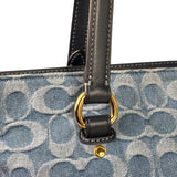 Coach Blue Leather Trim/Denim Signature Station Shoulder Bag