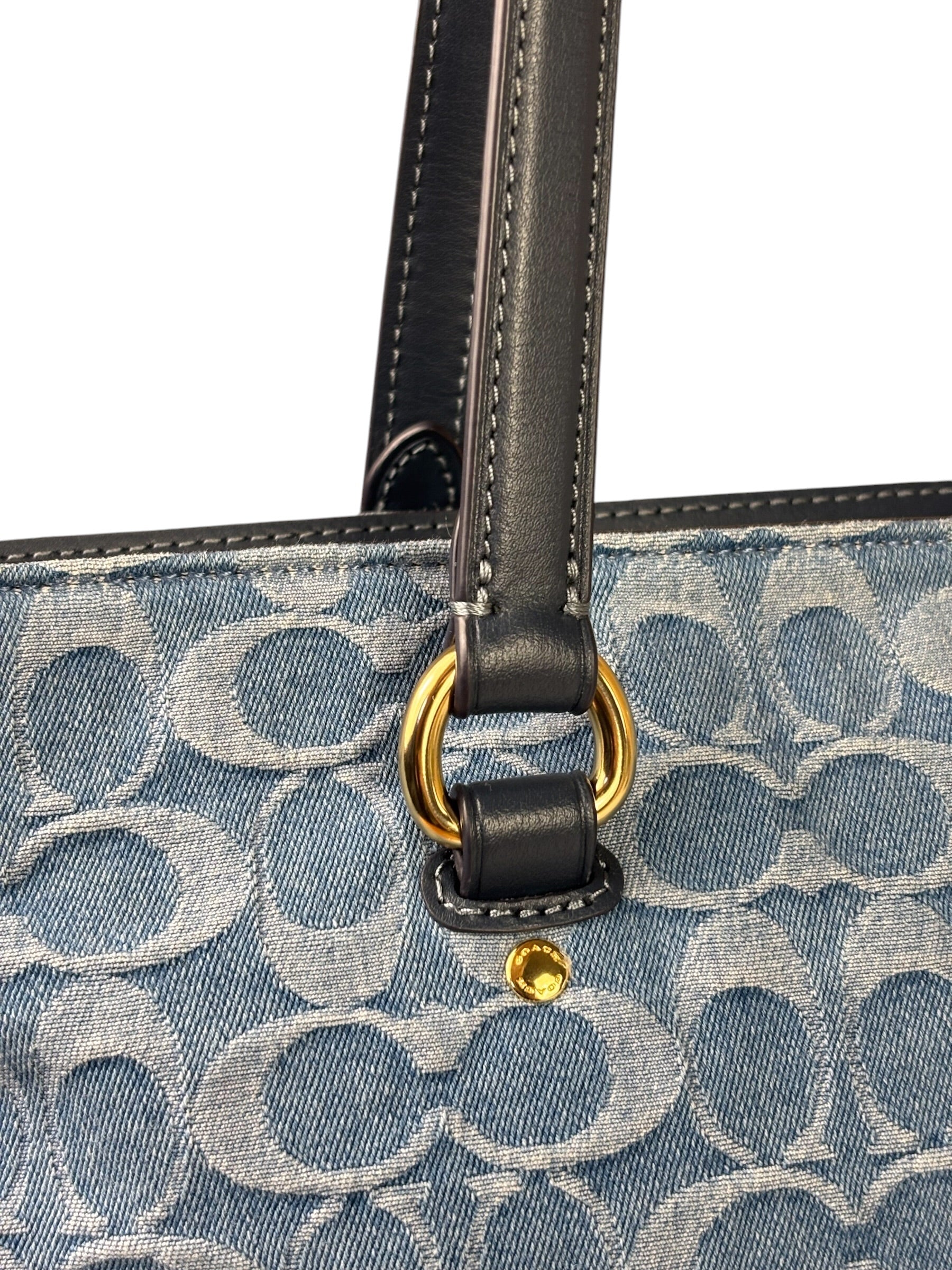 Coach Blue Leather Trim/Denim Signature Station Shoulder Bag