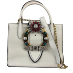 Miu Miu White Madras Ornate Crystal Jeweled Buckle Two-Way Bag