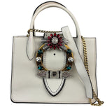 Miu Miu White Madras Ornate Crystal Jeweled Buckle Two-Way Bag