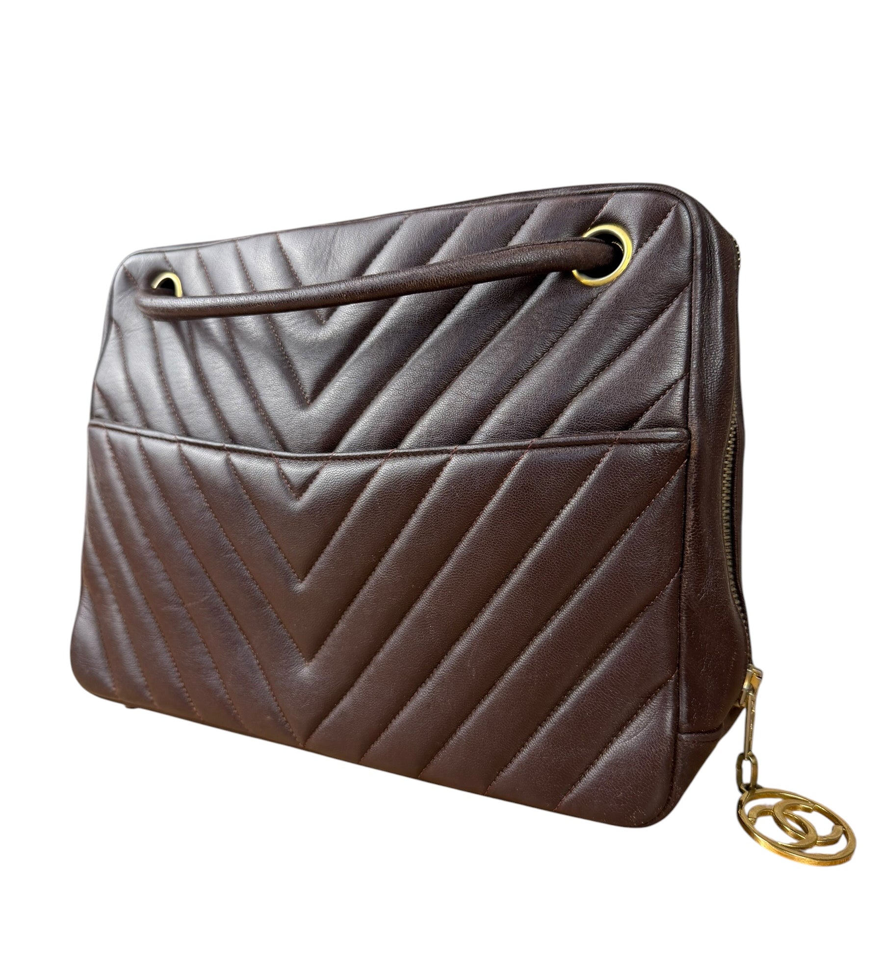 Chanel Burgundy Leather V Stitch Shoulder Bag 1990's