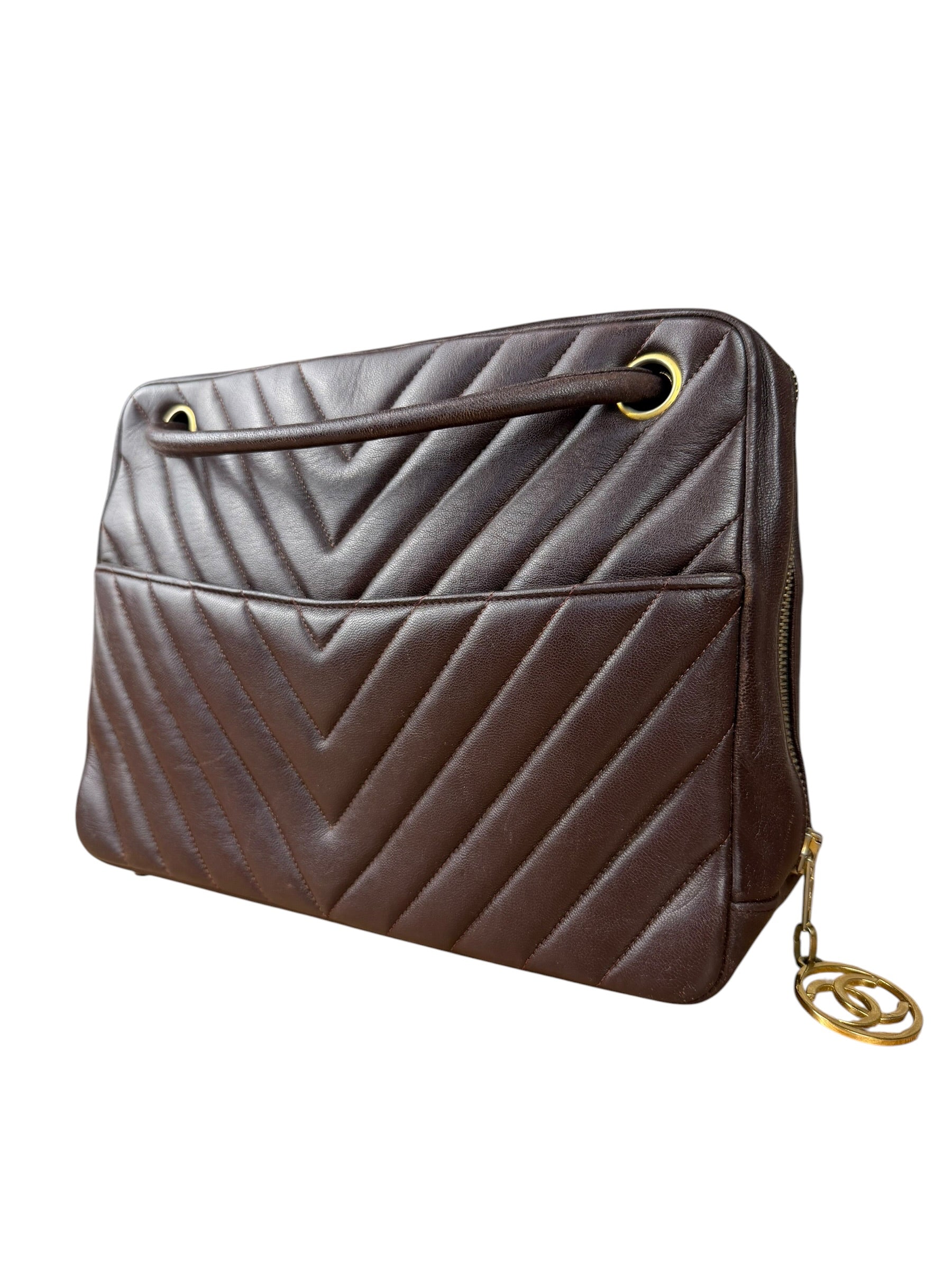 Chanel Burgundy Leather V Stitch Shoulder Bag 1990's