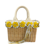 Prada Midollino Leather Trim Wicker Canvas Flower Basket