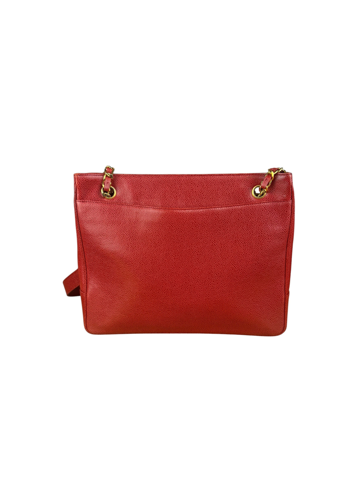 Chanel Red Caviar Leather CC Logo Tote Bag