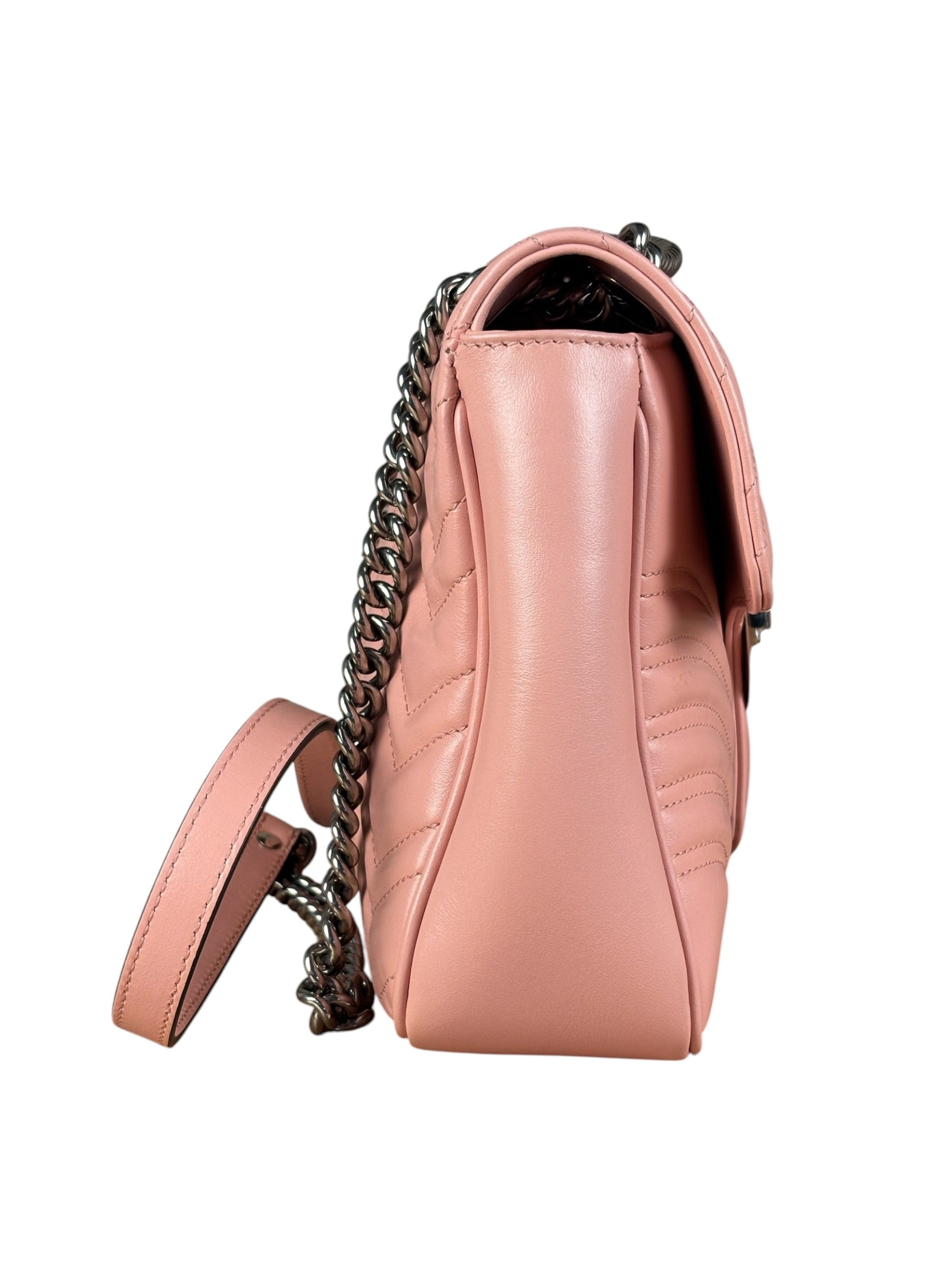 Gucci Pink Leather GG Marmont Shoulder Bag