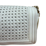 Chanel Vintage White Leather Braided Boy Shoulder Bag 1989