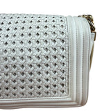 Chanel Vintage White Leather Braided Boy Shoulder Bag 1989