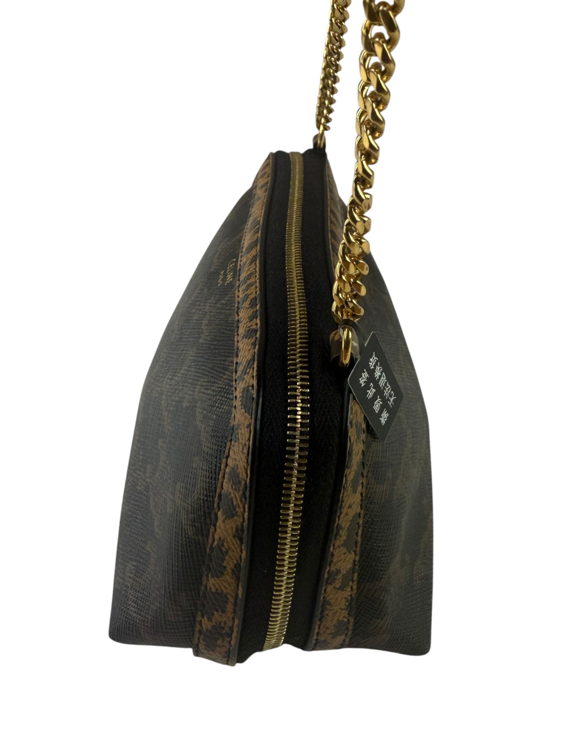 Celine Leopard Print-Trimmed Triomphe Chain Bag