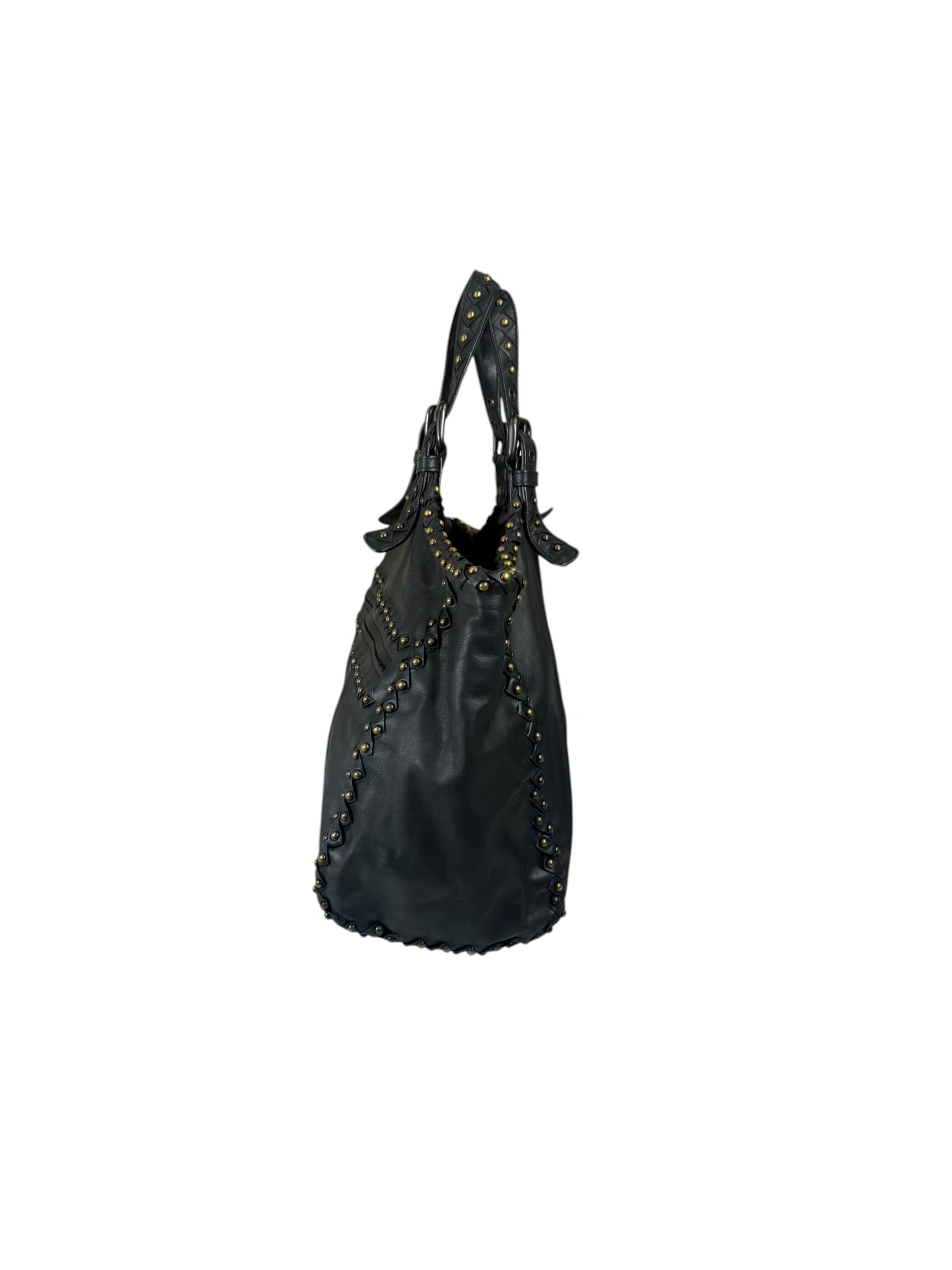 Bottega Veneta Dark Grey Leather Studded Shoulder Bag