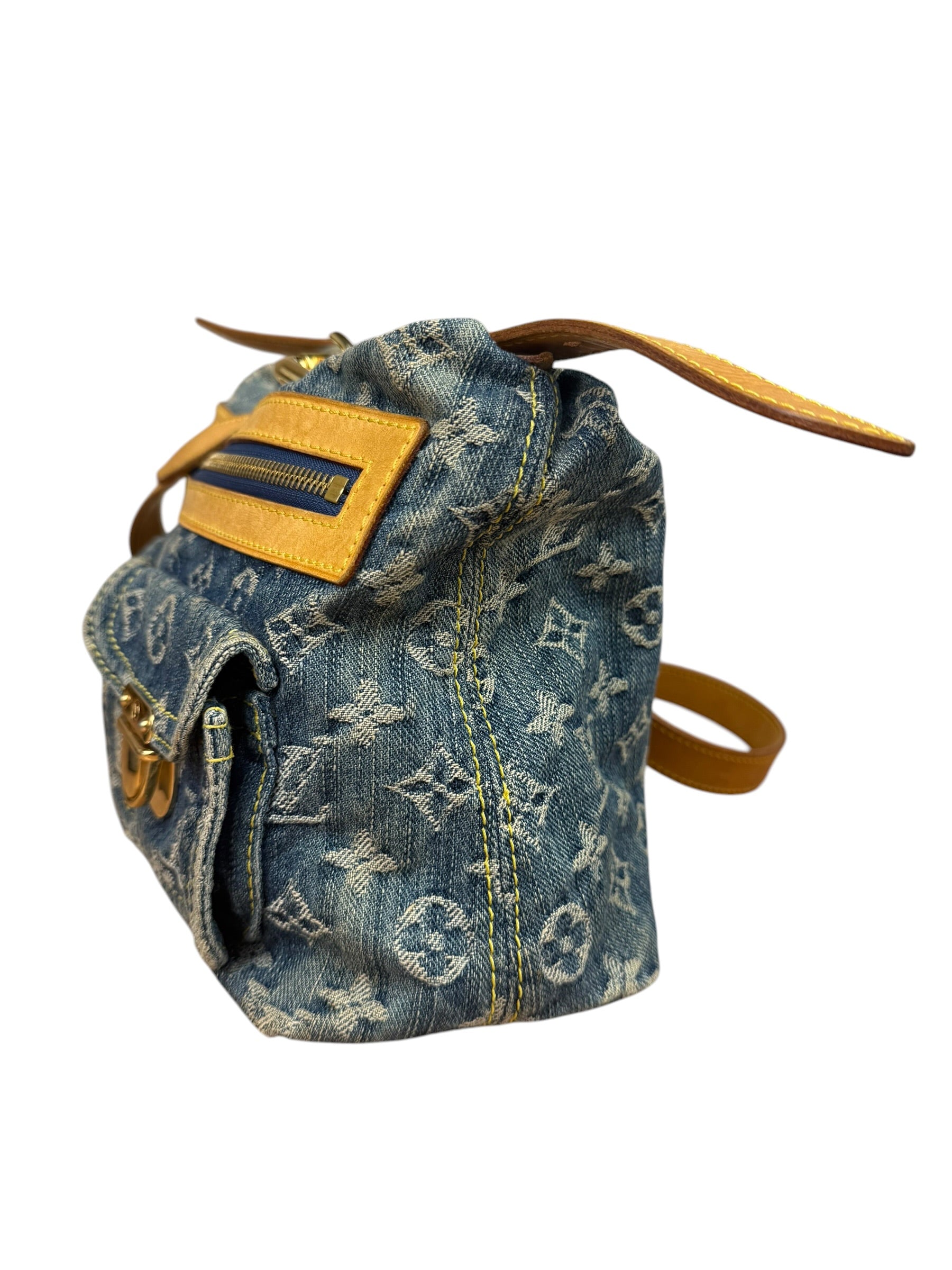 Louis Vuitton Vintage Denim Leather Trim Monogram Baggy Shoulder Bag MM