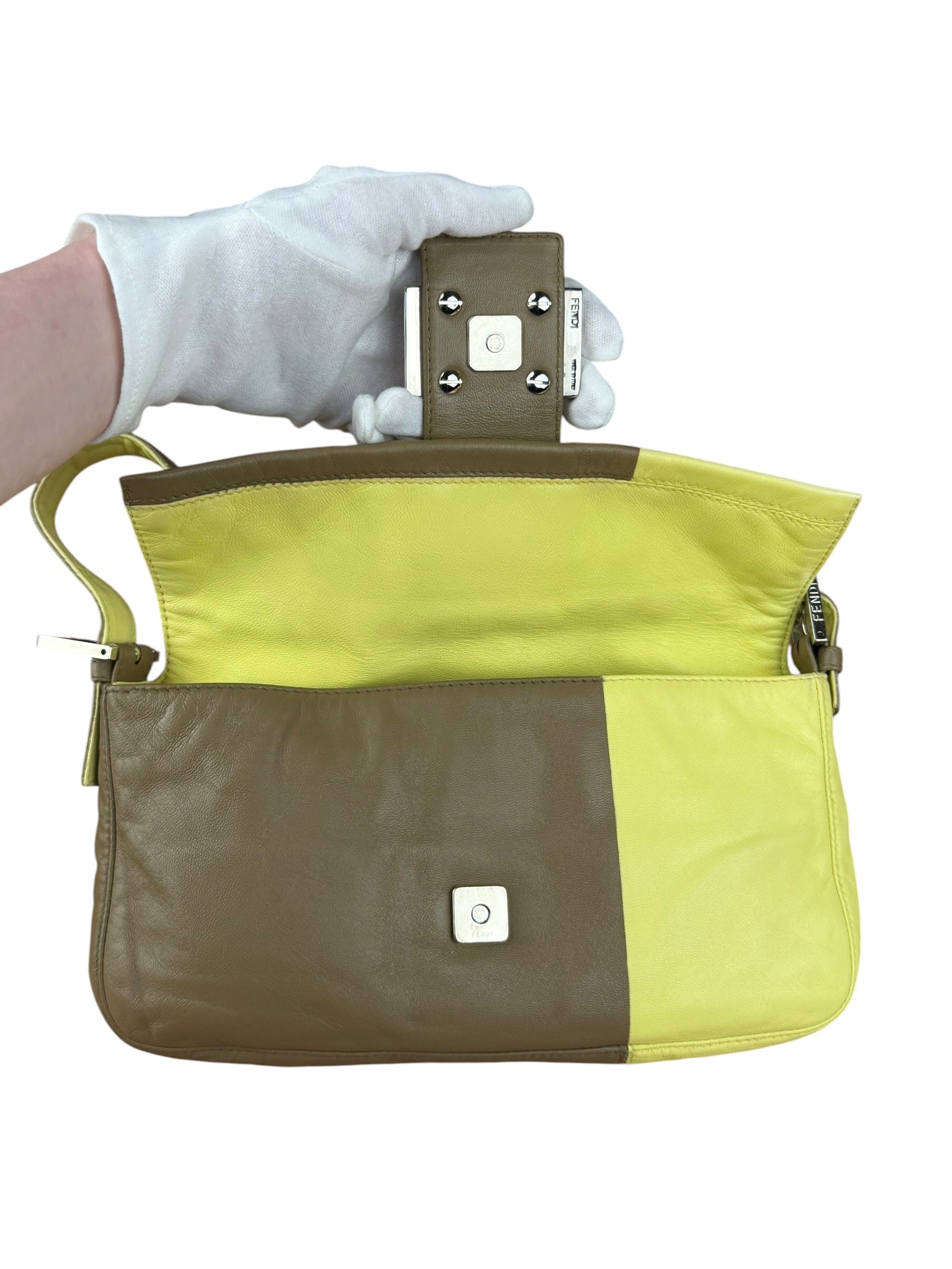 Fendi Yellow Wave Buckle Leather Baguette