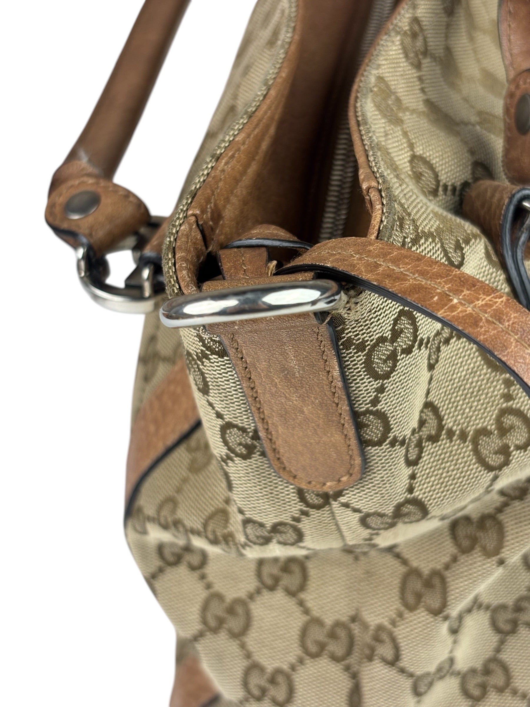 Gucci Beige/Brown Leather GG Satchel Two-Way Bag