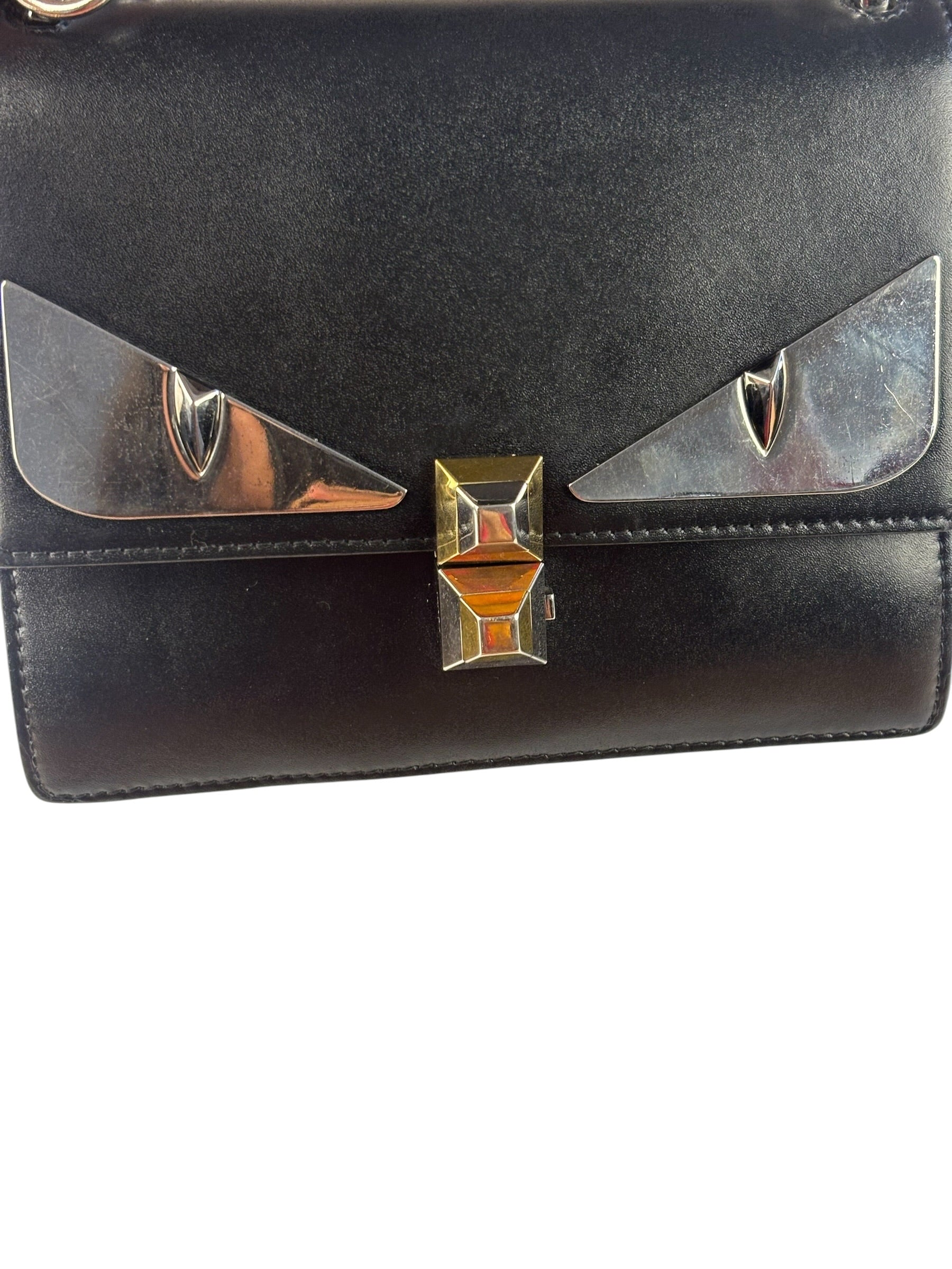 Fendi Black Leather Kan I Monster Eyes Shoulder Bag