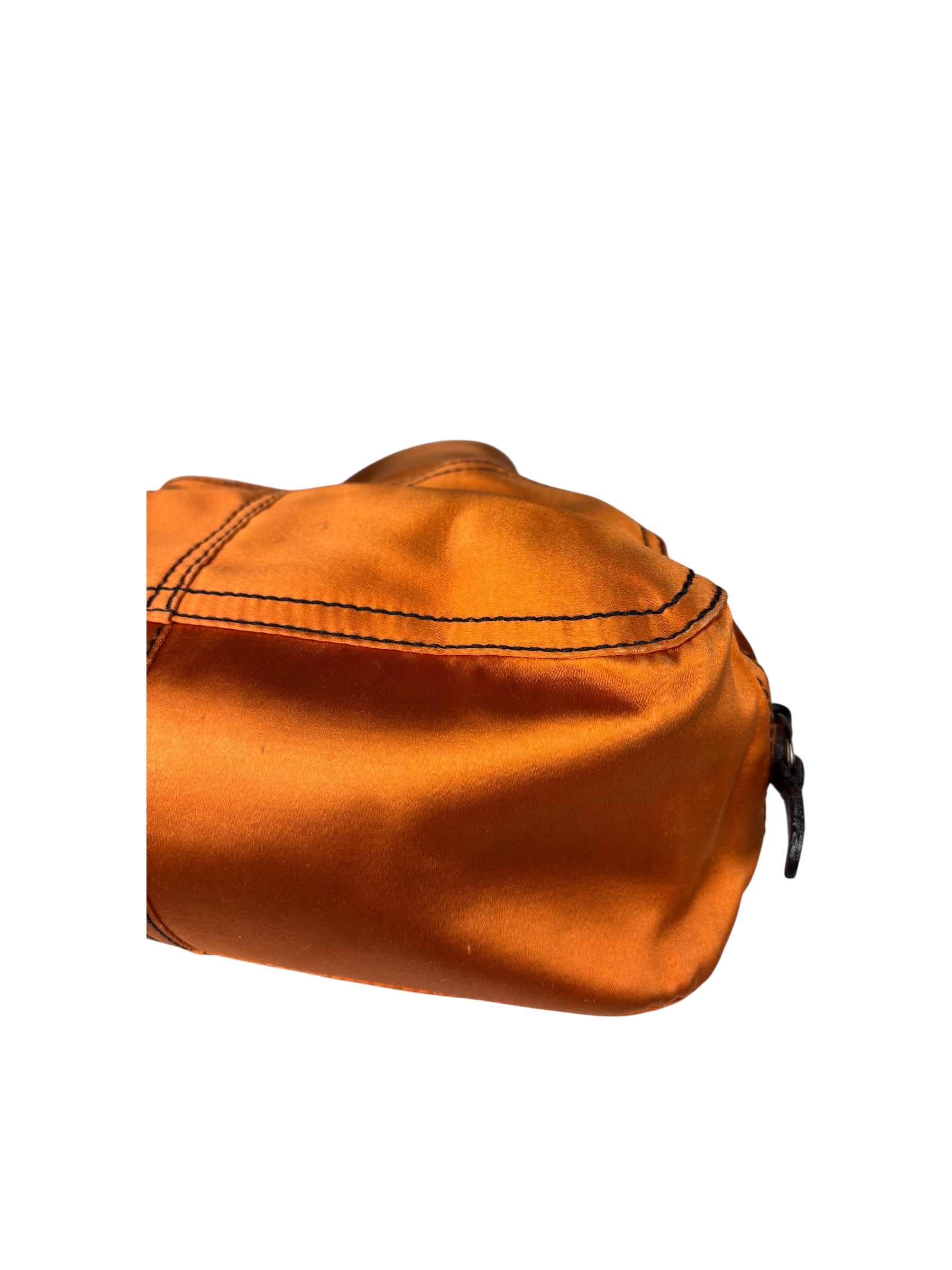 Prada Orange Satin Double Pocket Satchel Shoulder Bag