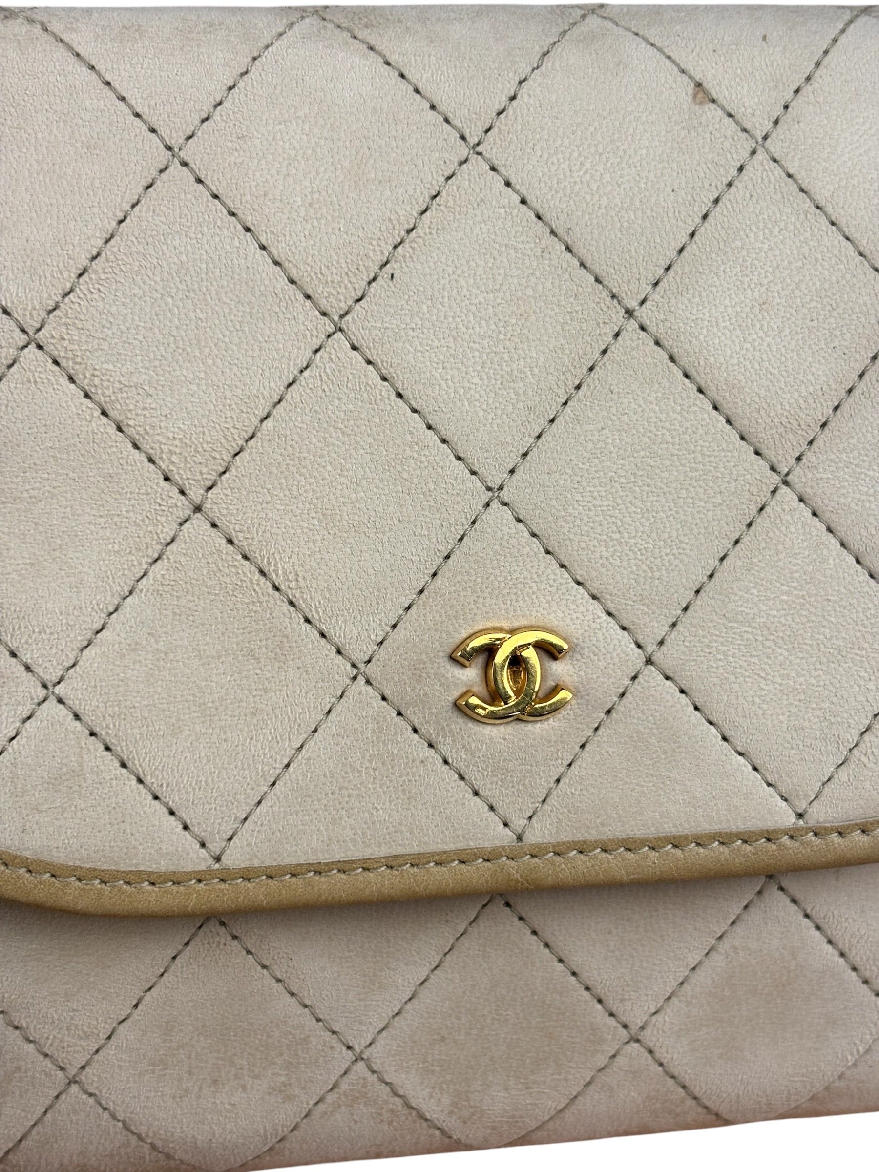 Chanel Beige Leather Trim Matelasse Mini Shoulder Bag 2009