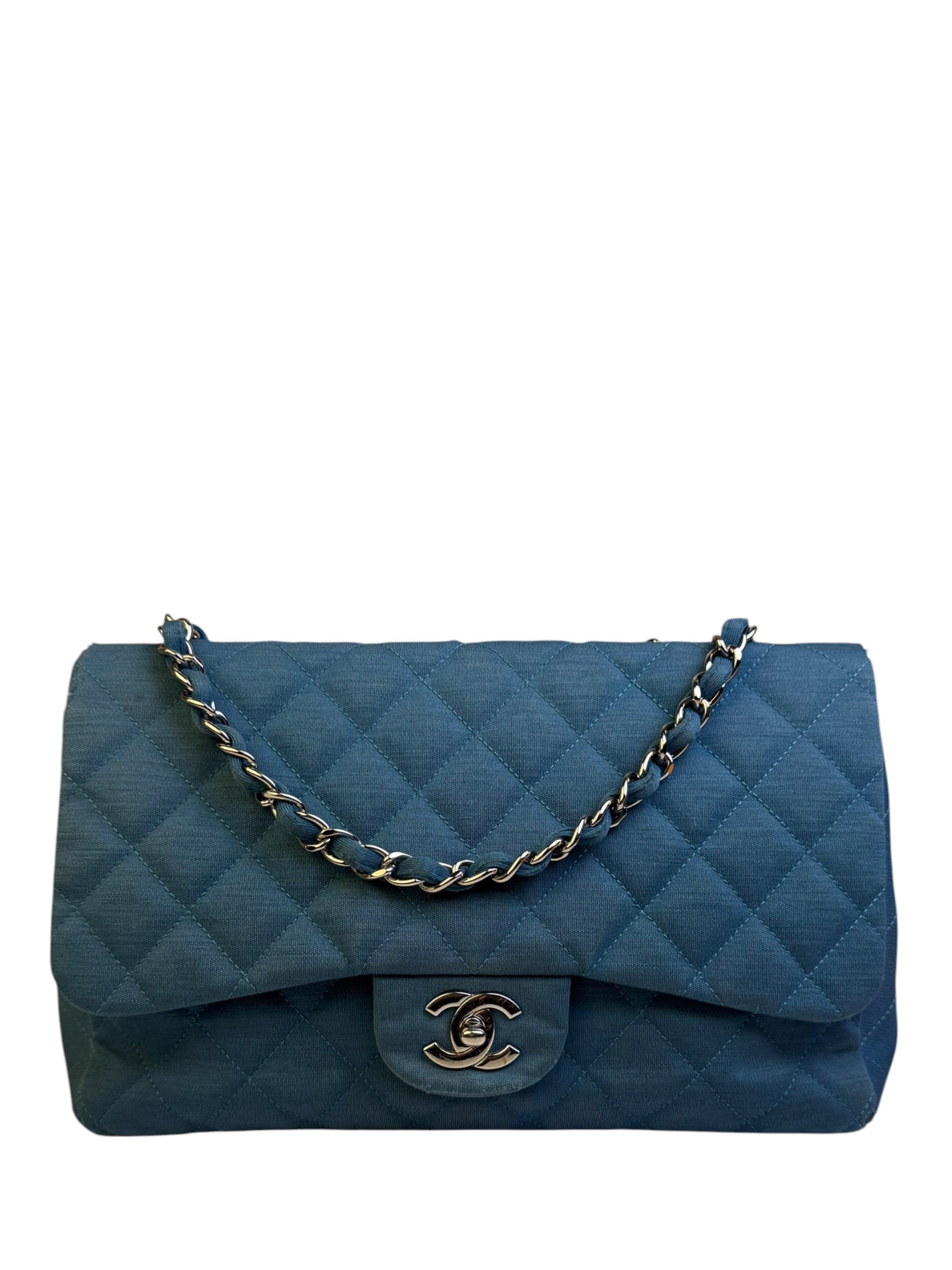 Chanel Teal Blue Jersey Large Flap Bag 2009