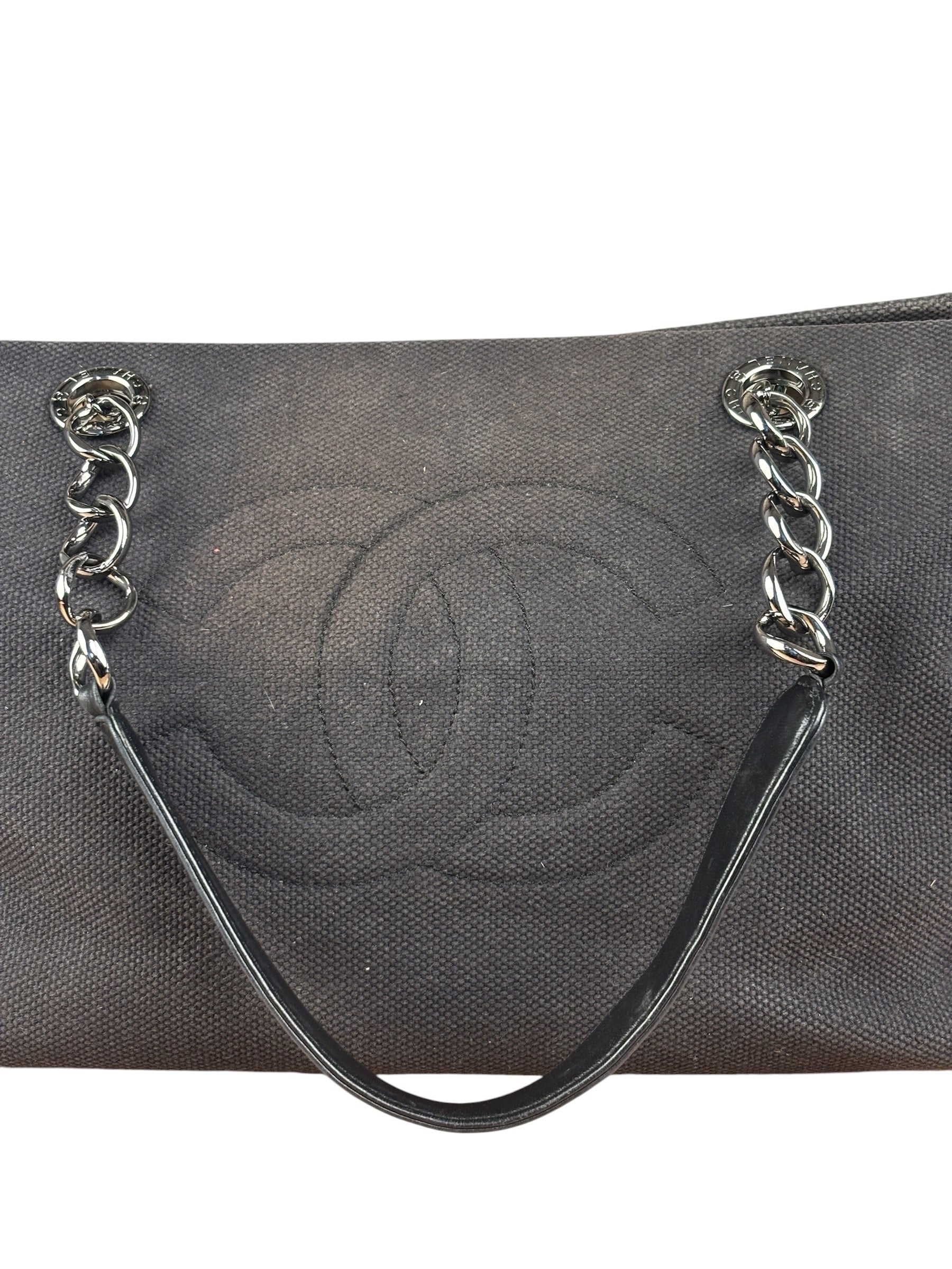 Chanel Vintage Canvas & Leather Chocolate Bar Fold-Over Tote Bag