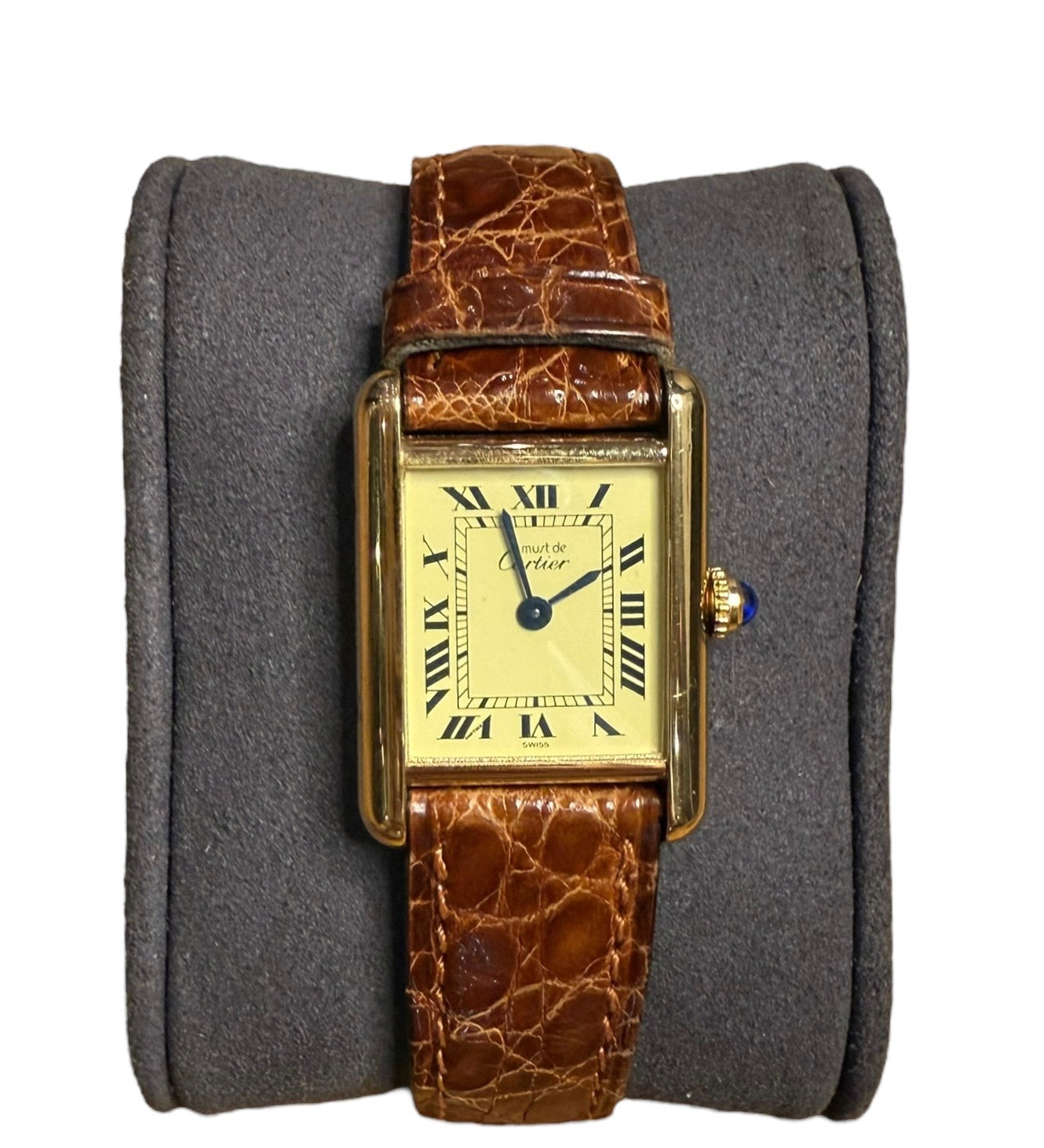 Cartier Tank Cream Roman Dial Brown Strap