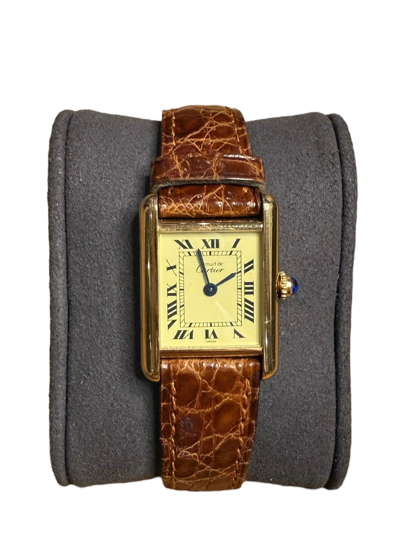 Cartier Tank Cream Roman Dial Brown Strap