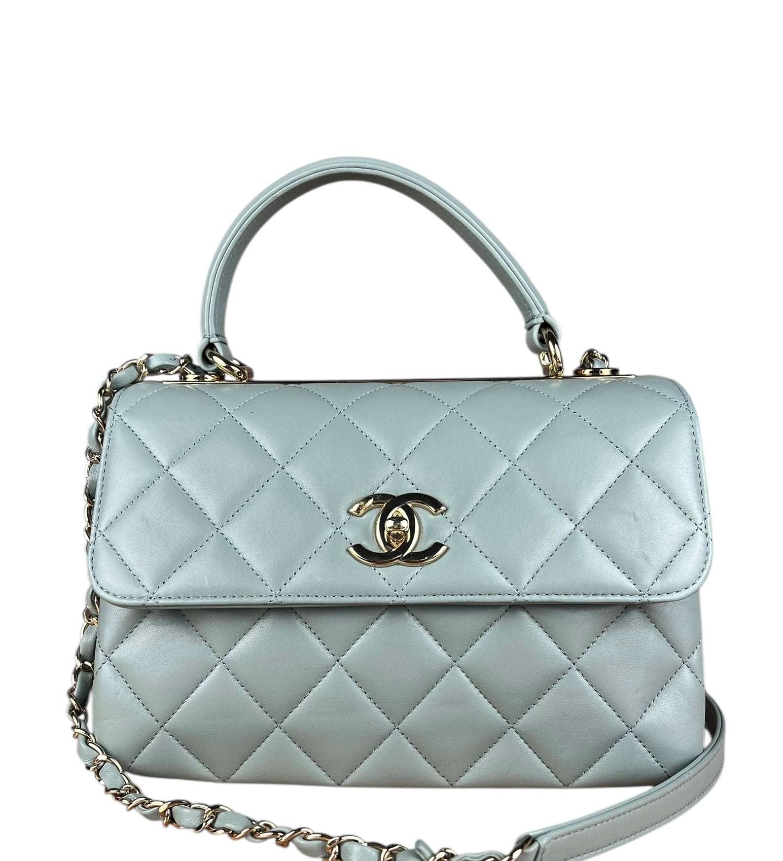 Chanel CC Trendy Blue Leather Flap Top Handle Bag