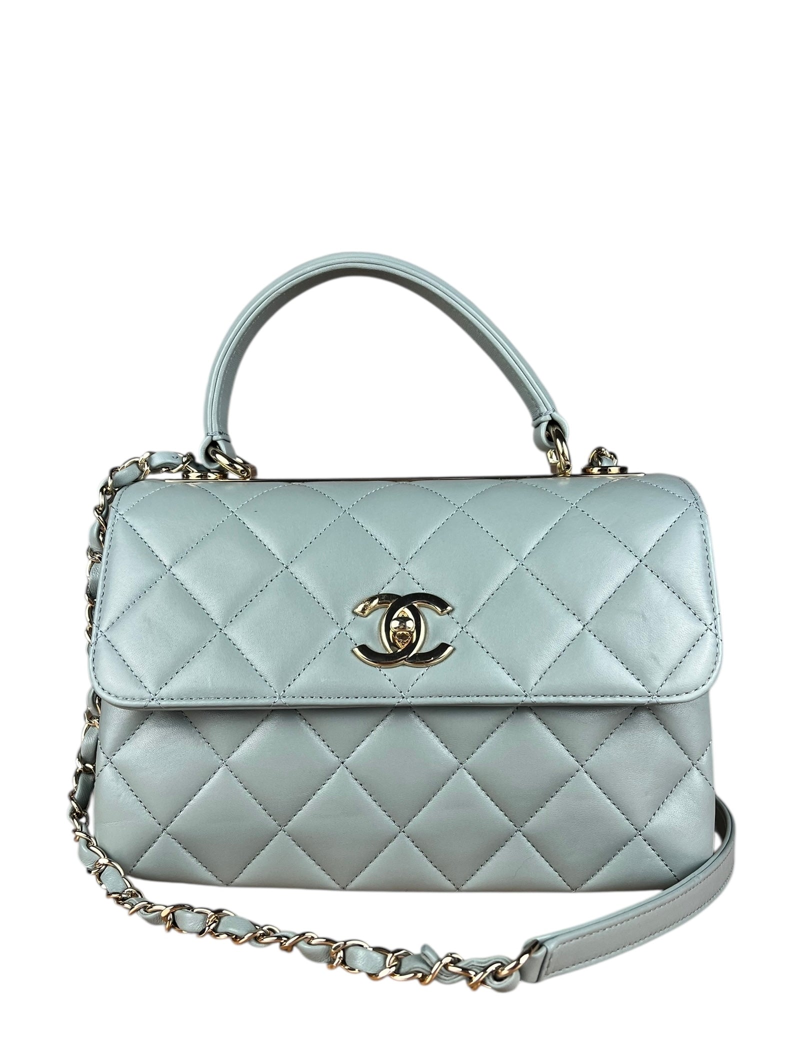 Chanel CC Trendy Blue Leather Flap Top Handle Bag