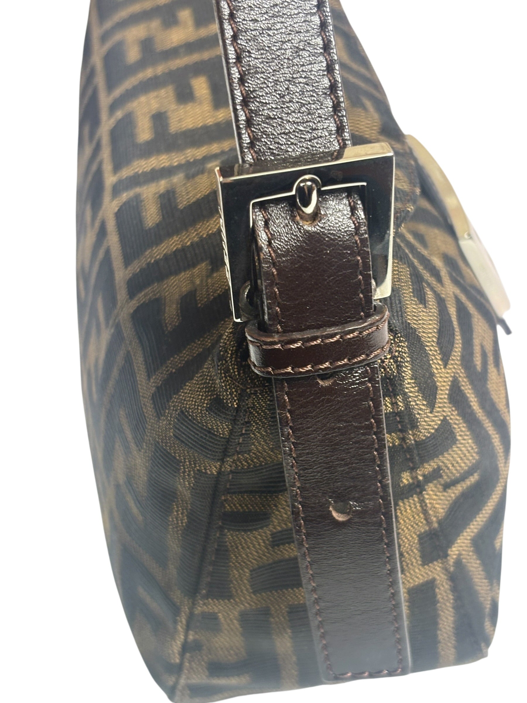 Fendi Brown Leather Trim Baguette