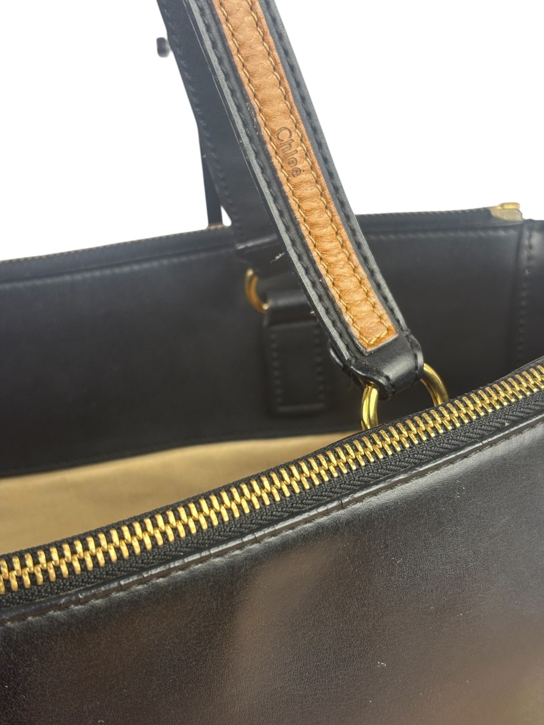 Chloe Black Leather Roy Large Zip Shoulder Bag