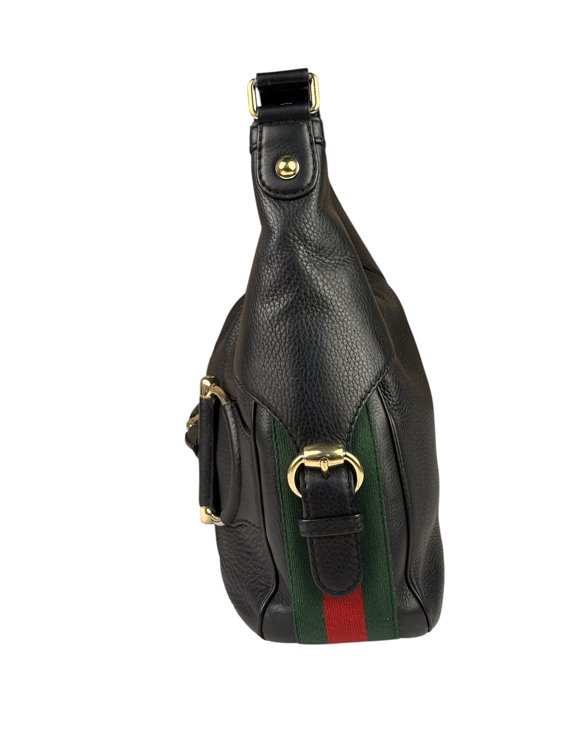Gucci Black Leather Heritage Horsebit Hobo Bag