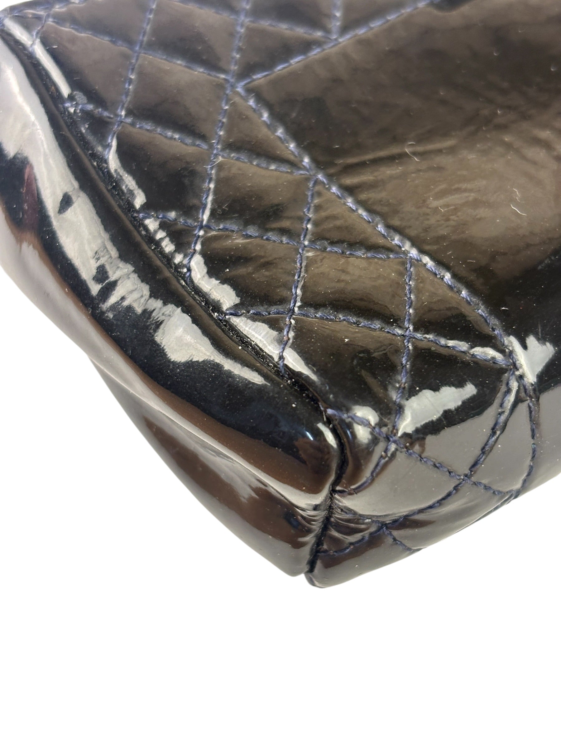 Chanel Navy Patent Leather Matelasse Chain Pouch 2013