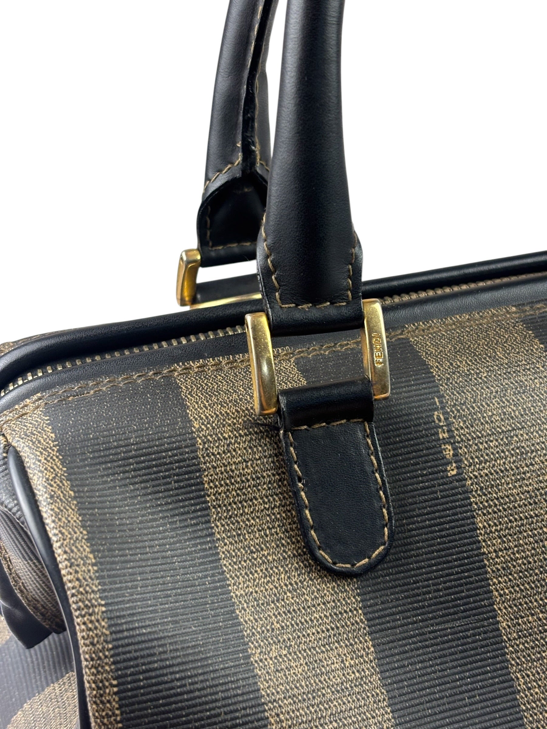 Fendi Brown/Black Leather Pequin Boston Bag