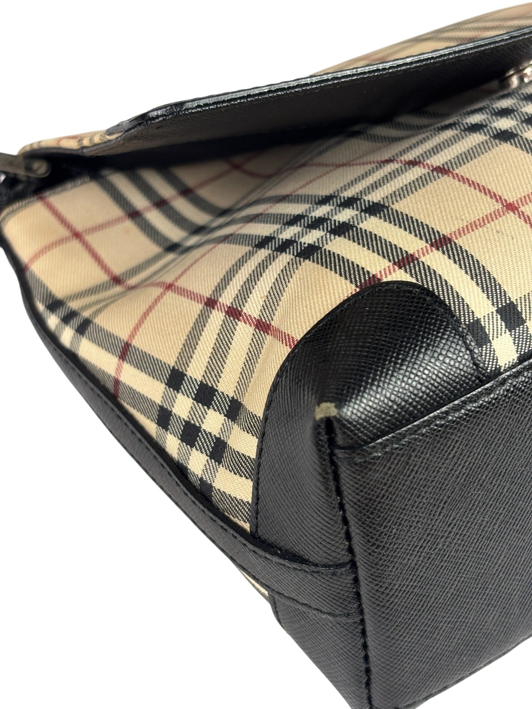 Burberry Black Leather Trim House Check Flap Crossbody Bag