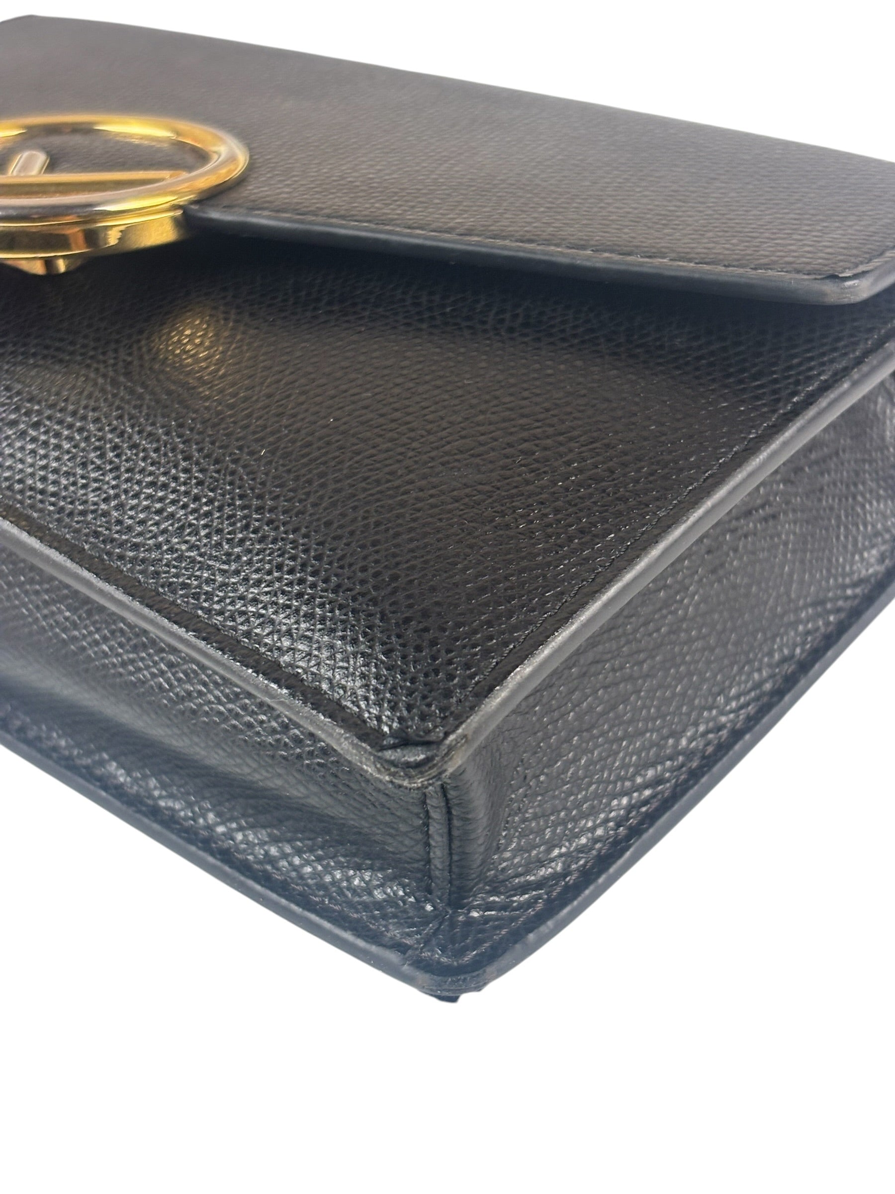 Fendi Black Leather F Envelope Wallet On Replacement Chain