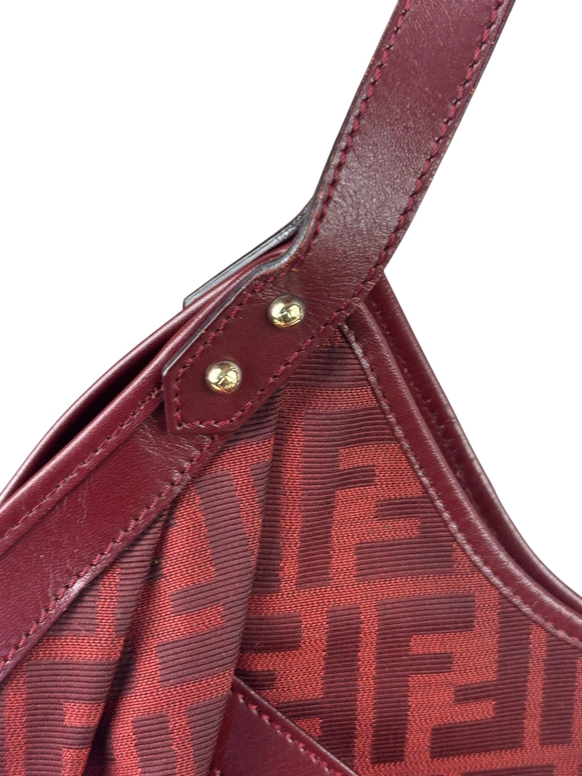 Fendi Red Leather Trim Zucca Chef Tote
