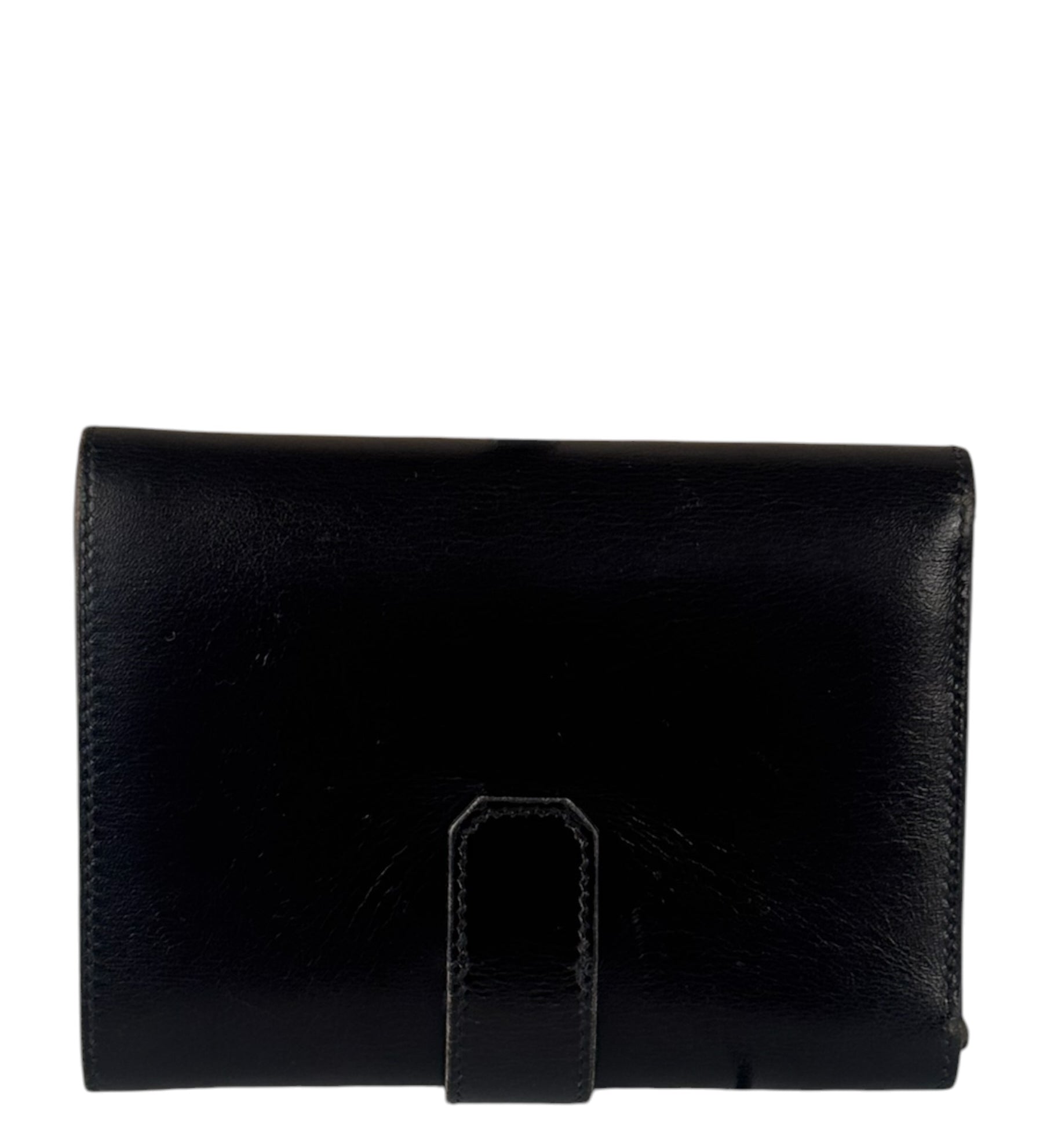 Hermes Vintage Black Box Leather Julia Compact Wallet 1995