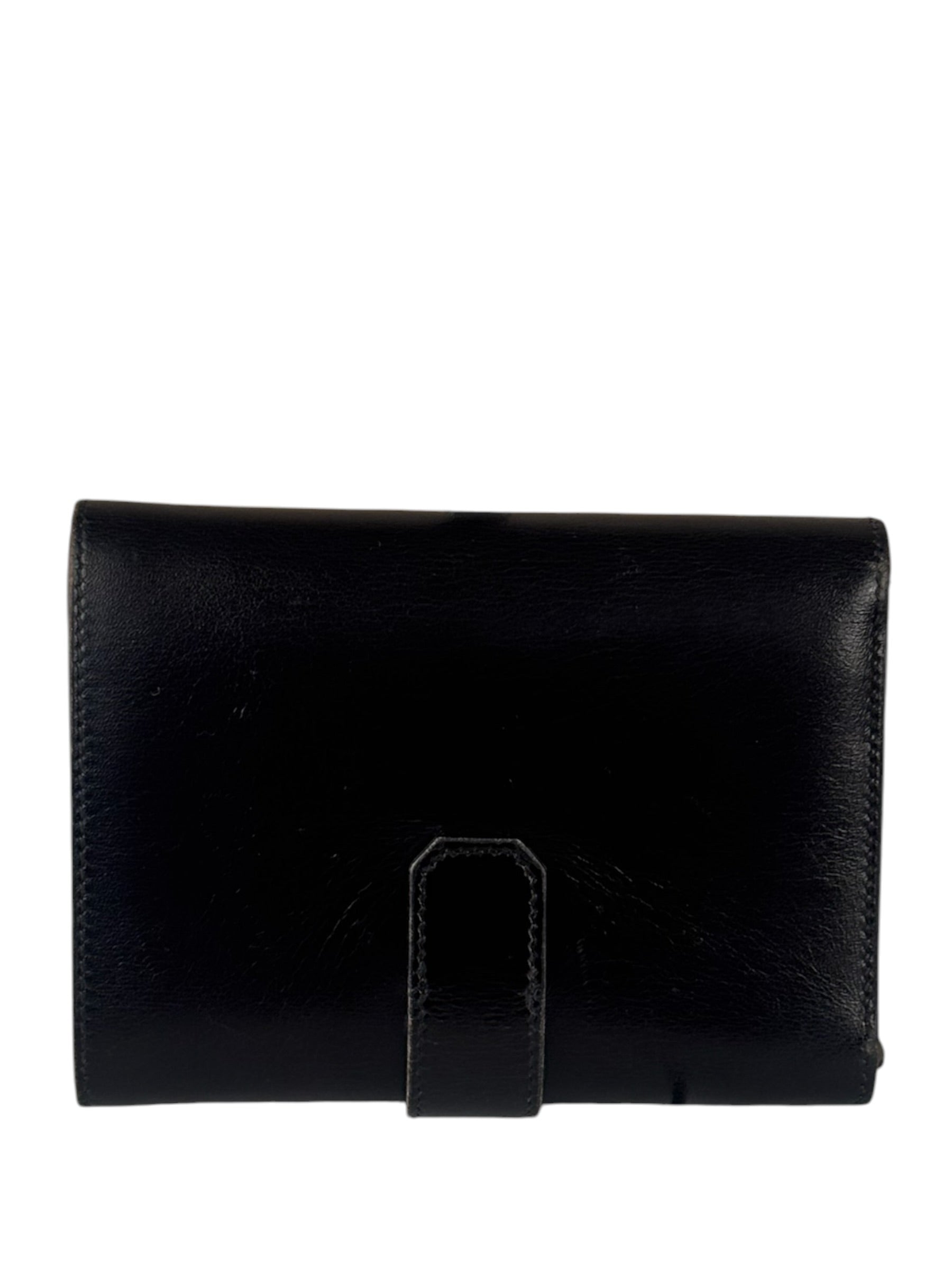 Hermes Vintage Black Box Leather Julia Compact Wallet 1995