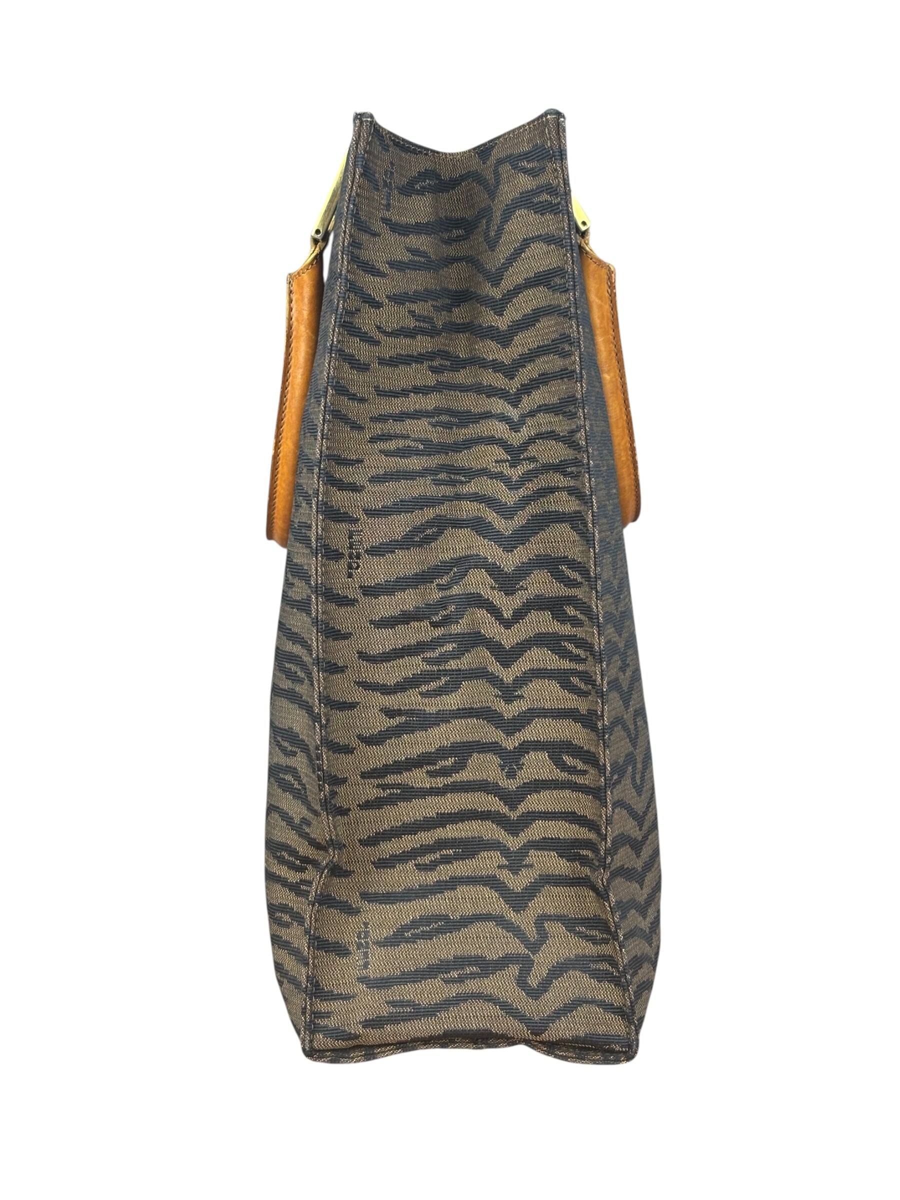 Fendi Vintage Brown Tiger Print Canvas Tote Bag
