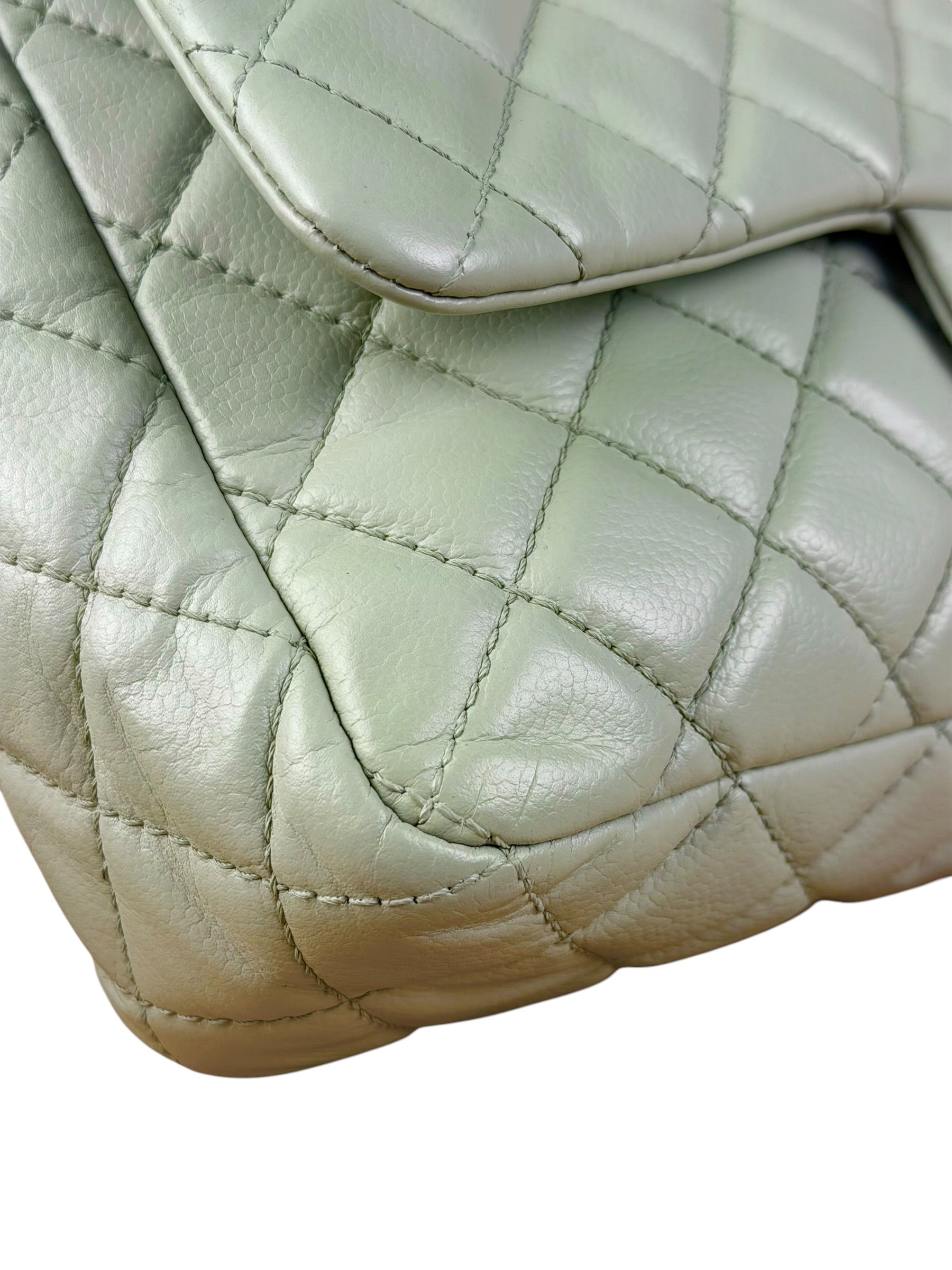 Chanel Light Sage Green Medium Classic Flap Shoulder Bag 2008
