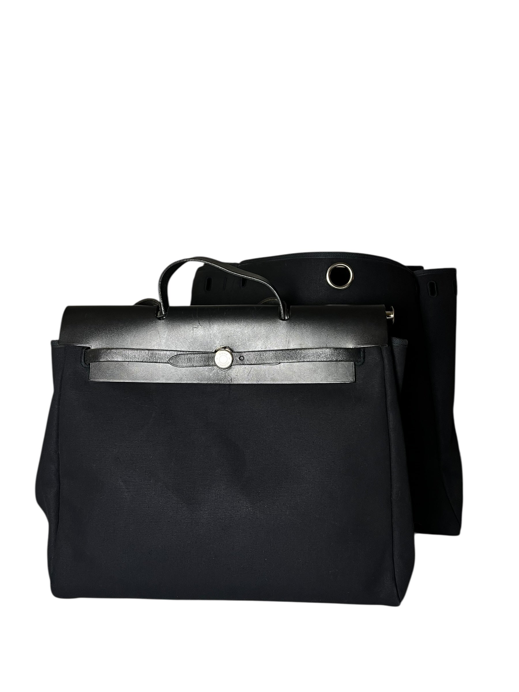 Hermes Black Toile Herbag 39 Handbag