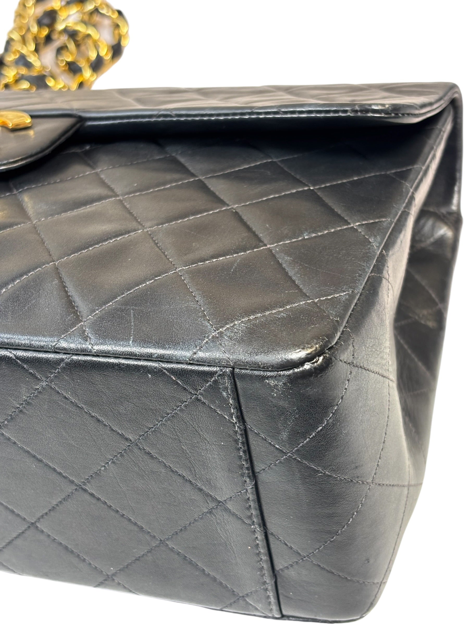 Chanel Vintage Black Quilted Leather Jumbo Flap Bag 1994
