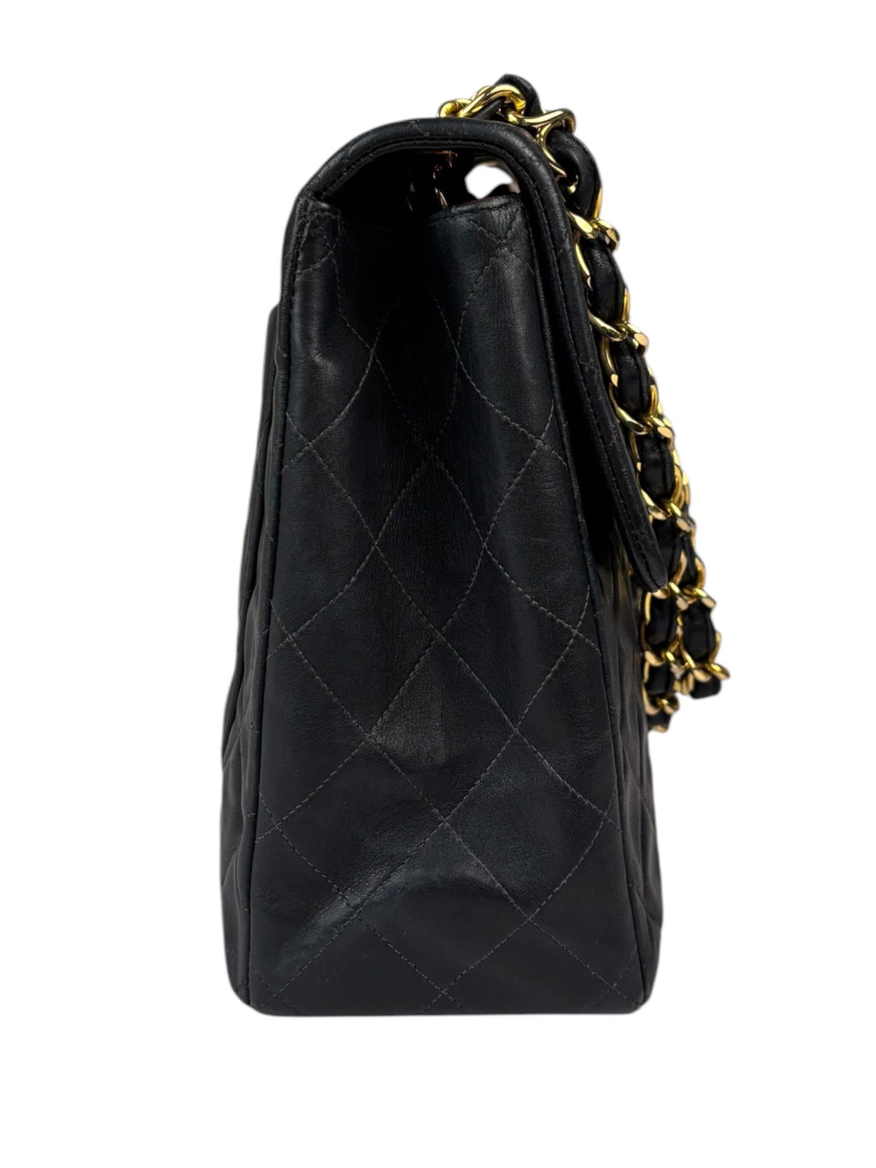Chanel Black Quilted Leather Jumbo Flap Bag 1995