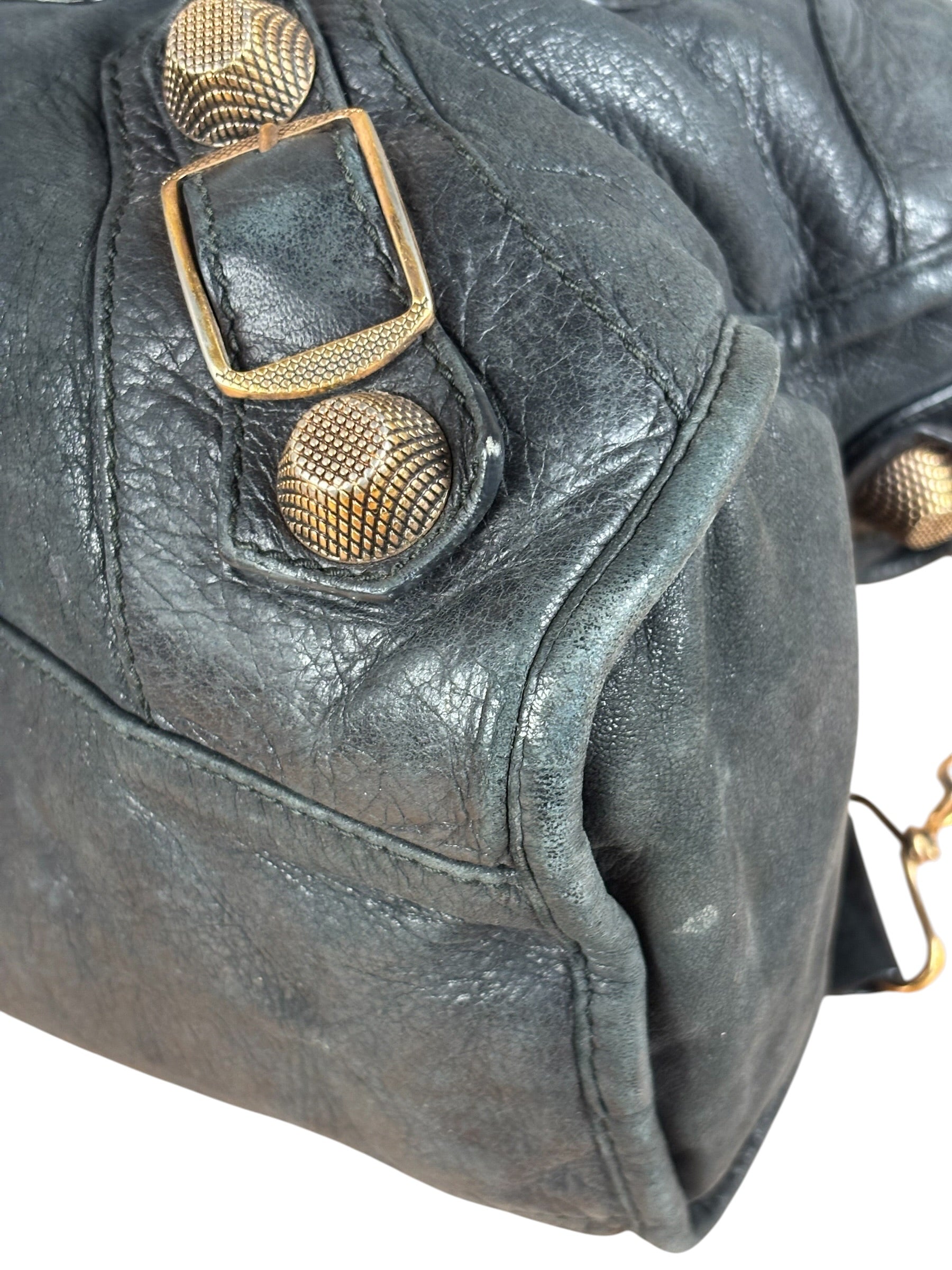 Balenciaga Black Leather Giant Gold City Two-Way Bag 21
