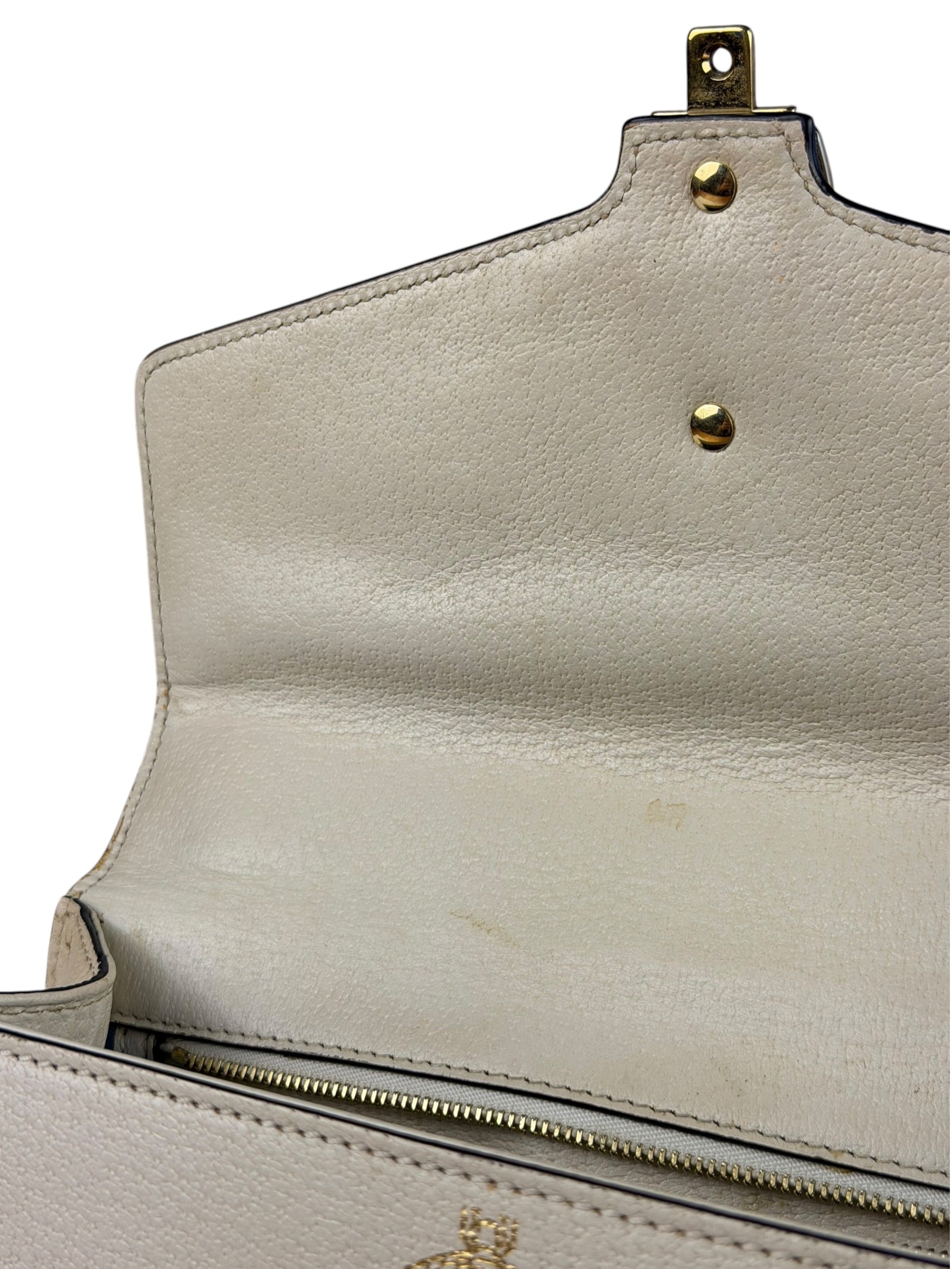 Gucci Textured Calfskin Bee Star Sylvie Shoulder Bag White
