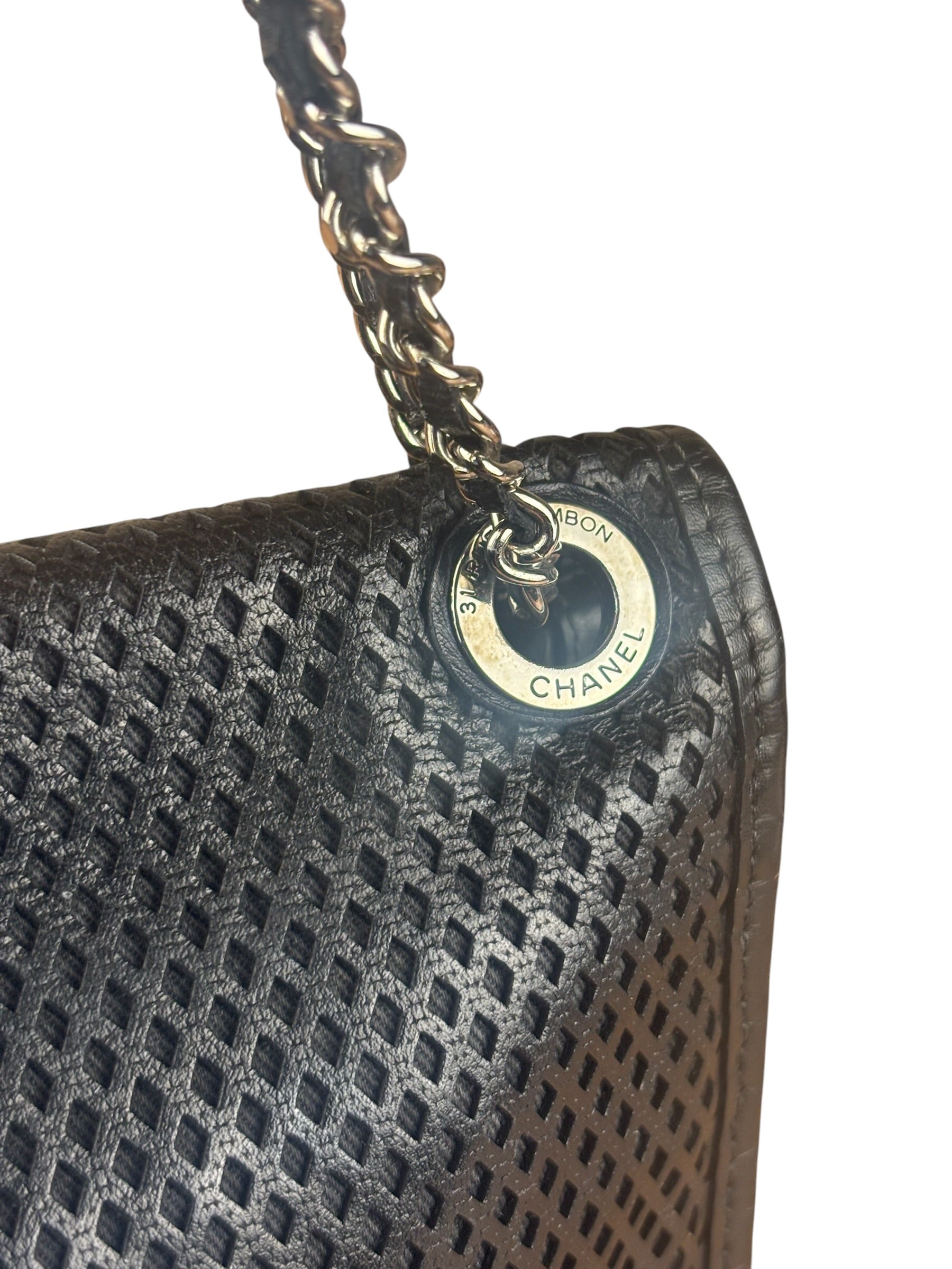 Chanel Black Perforated Leather Up in the Air Flap Bag 2012