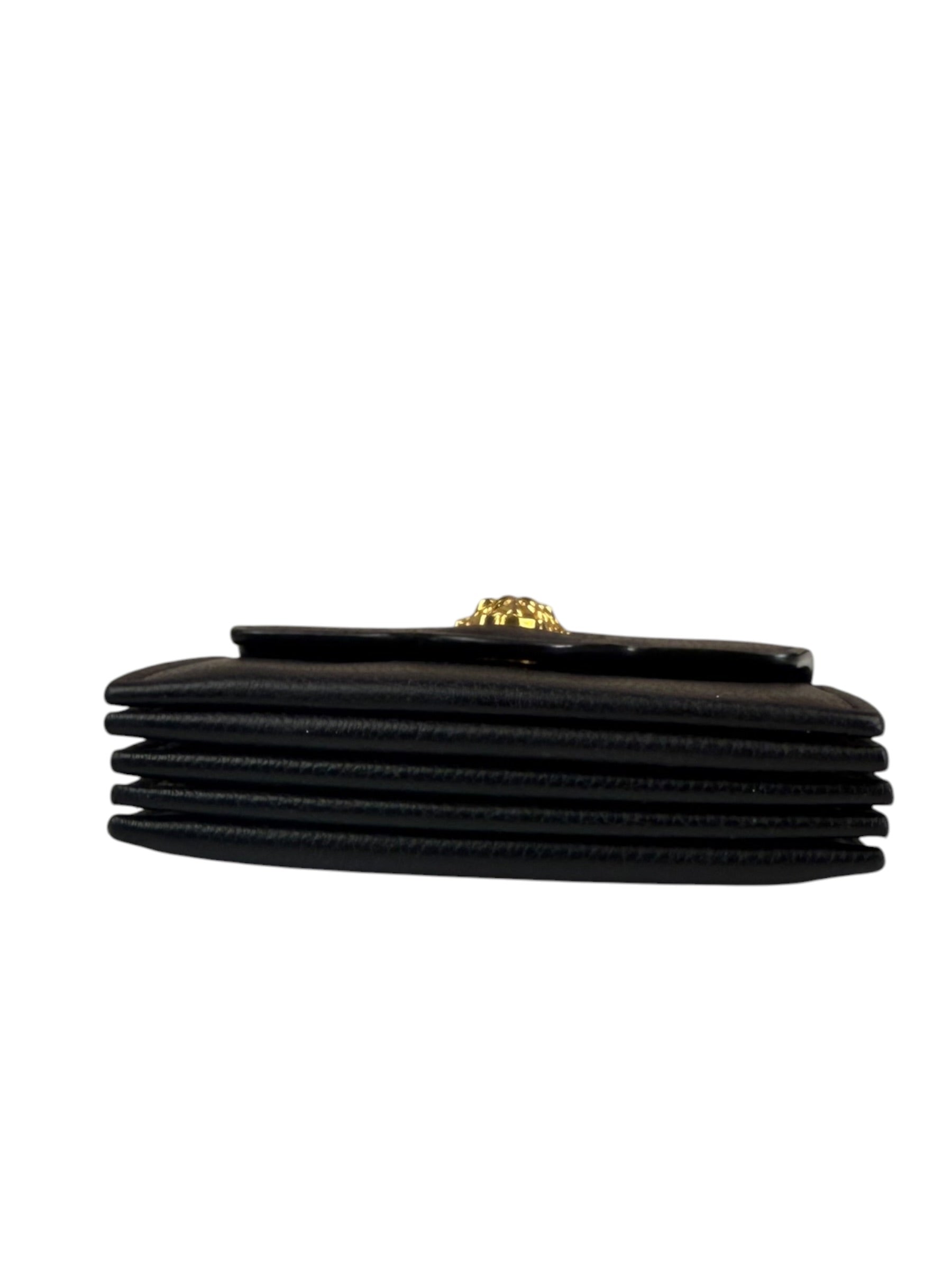 Versace Black Calfskin La Medusa Flap Card Holder