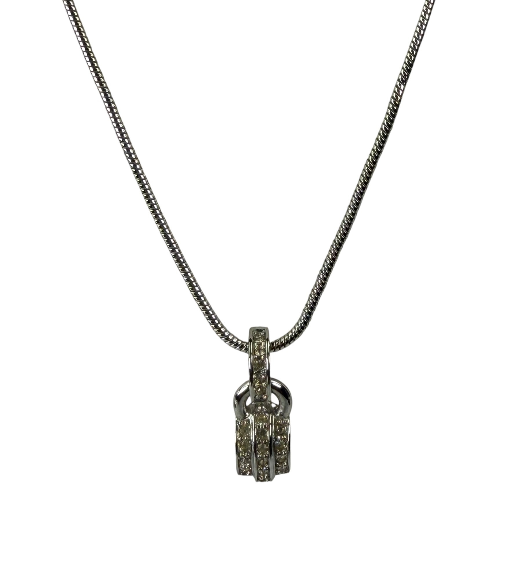 Christian Dior Silver-Tone Snake Chain Crystal-Pave Pendant Necklace
