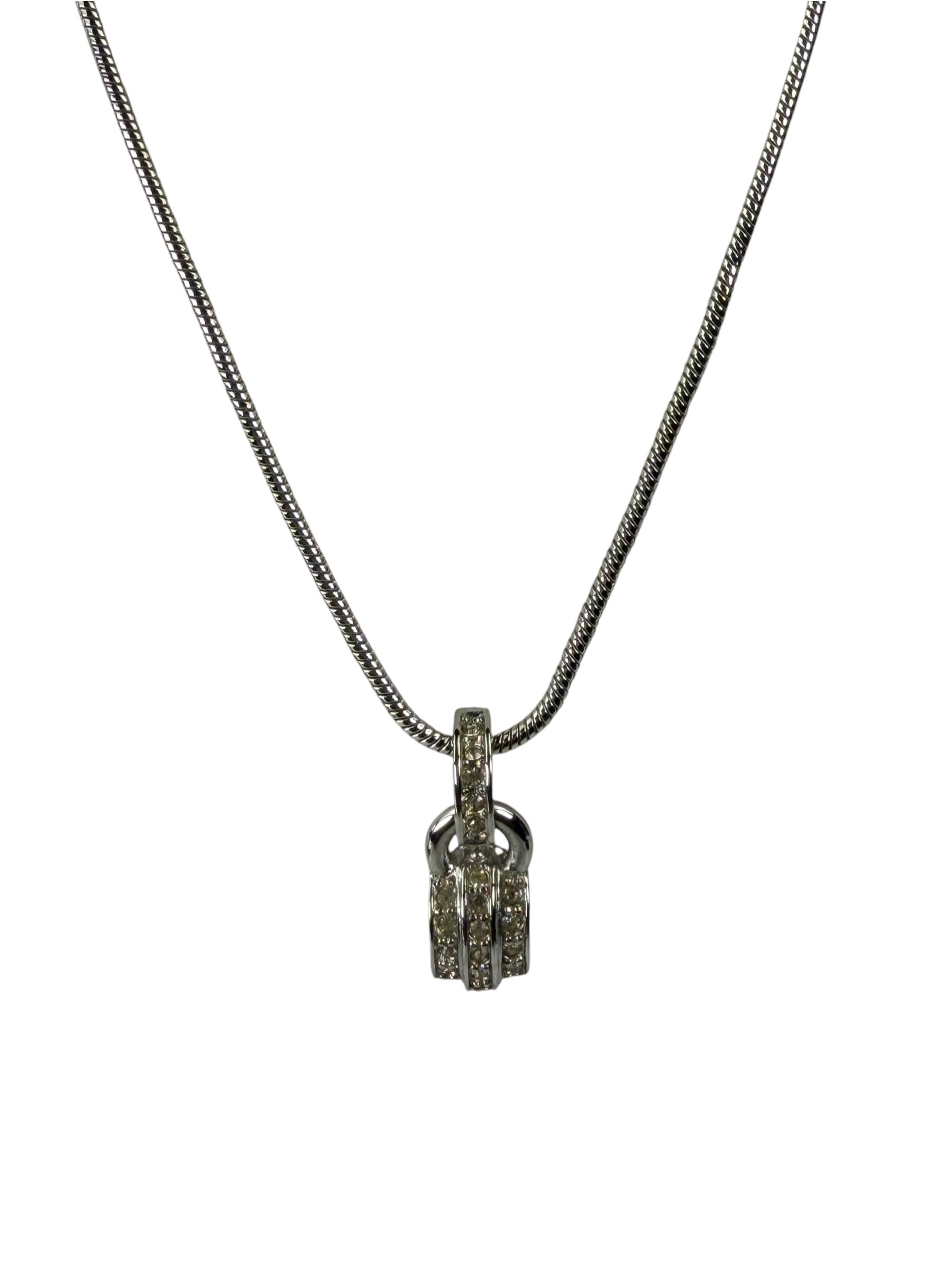 Christian Dior Silver-Tone Snake Chain Crystal-Pave Pendant Necklace