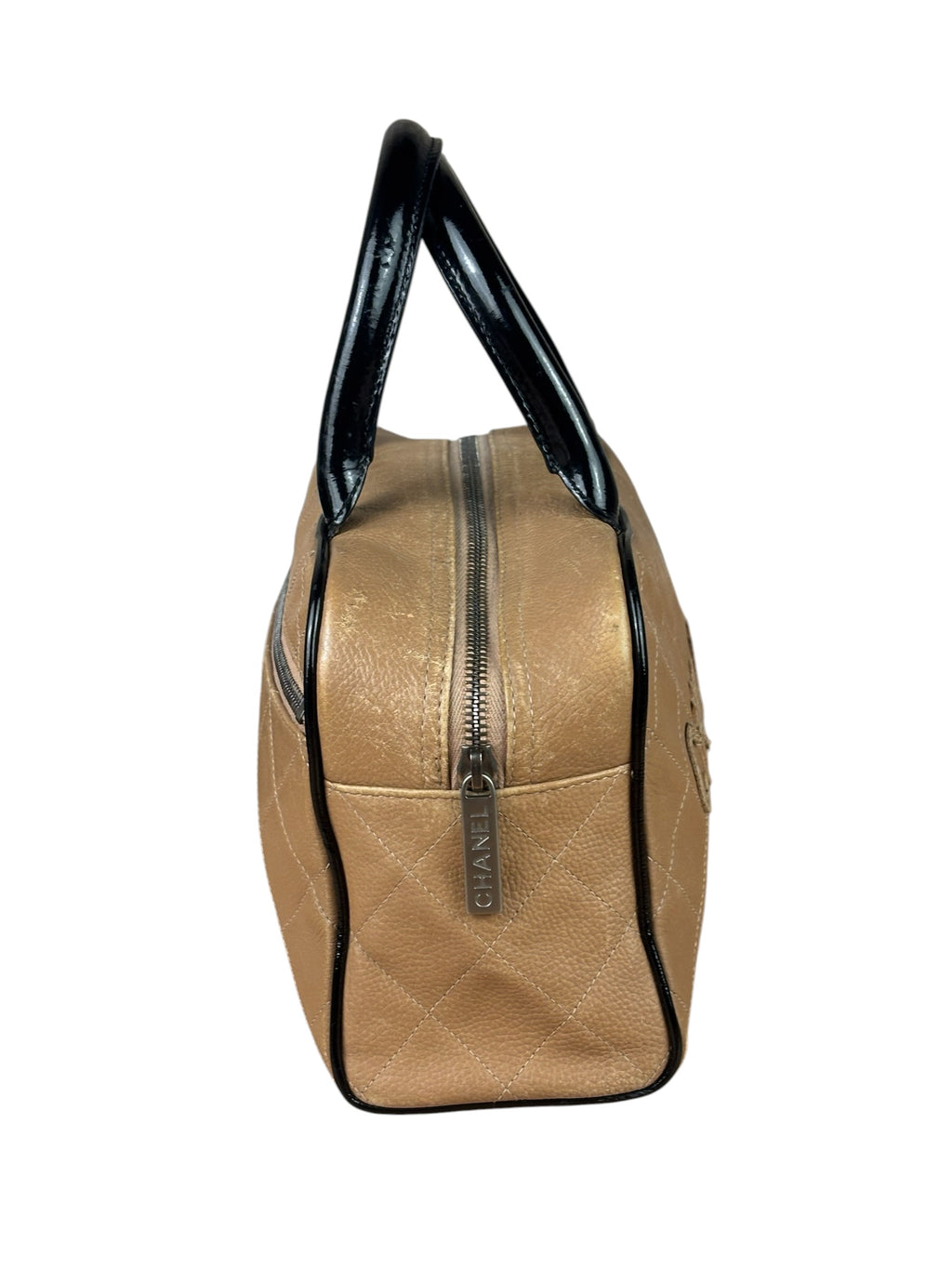 Chanel Beige/Black Quilted Leather Small Boston Bag 2000