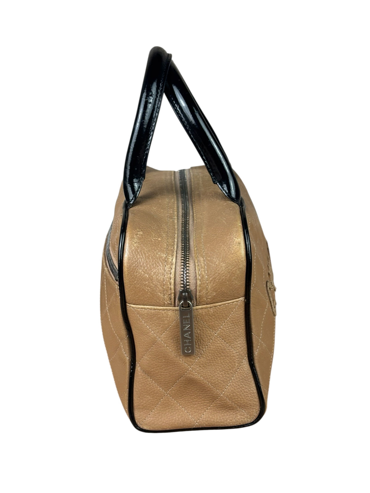 Chanel Beige/Black Quilted Leather Small Boston Bag 2000