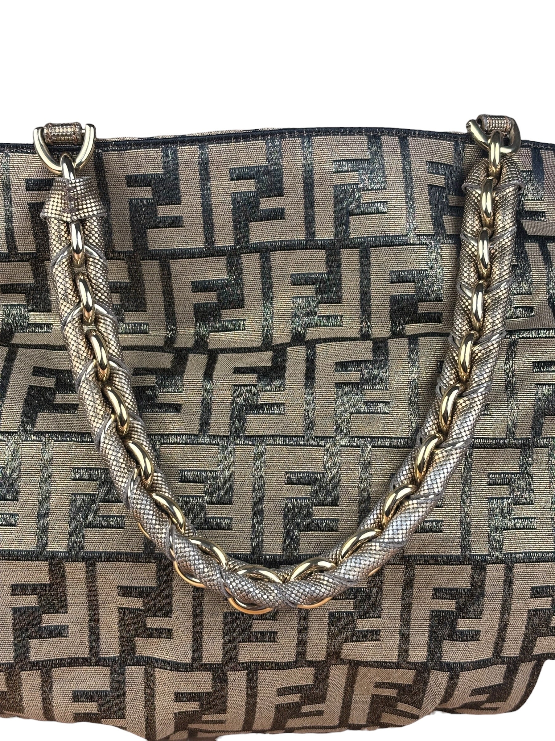 Fendi Vintage Gold Shimmer Zucca Shoulder Bag