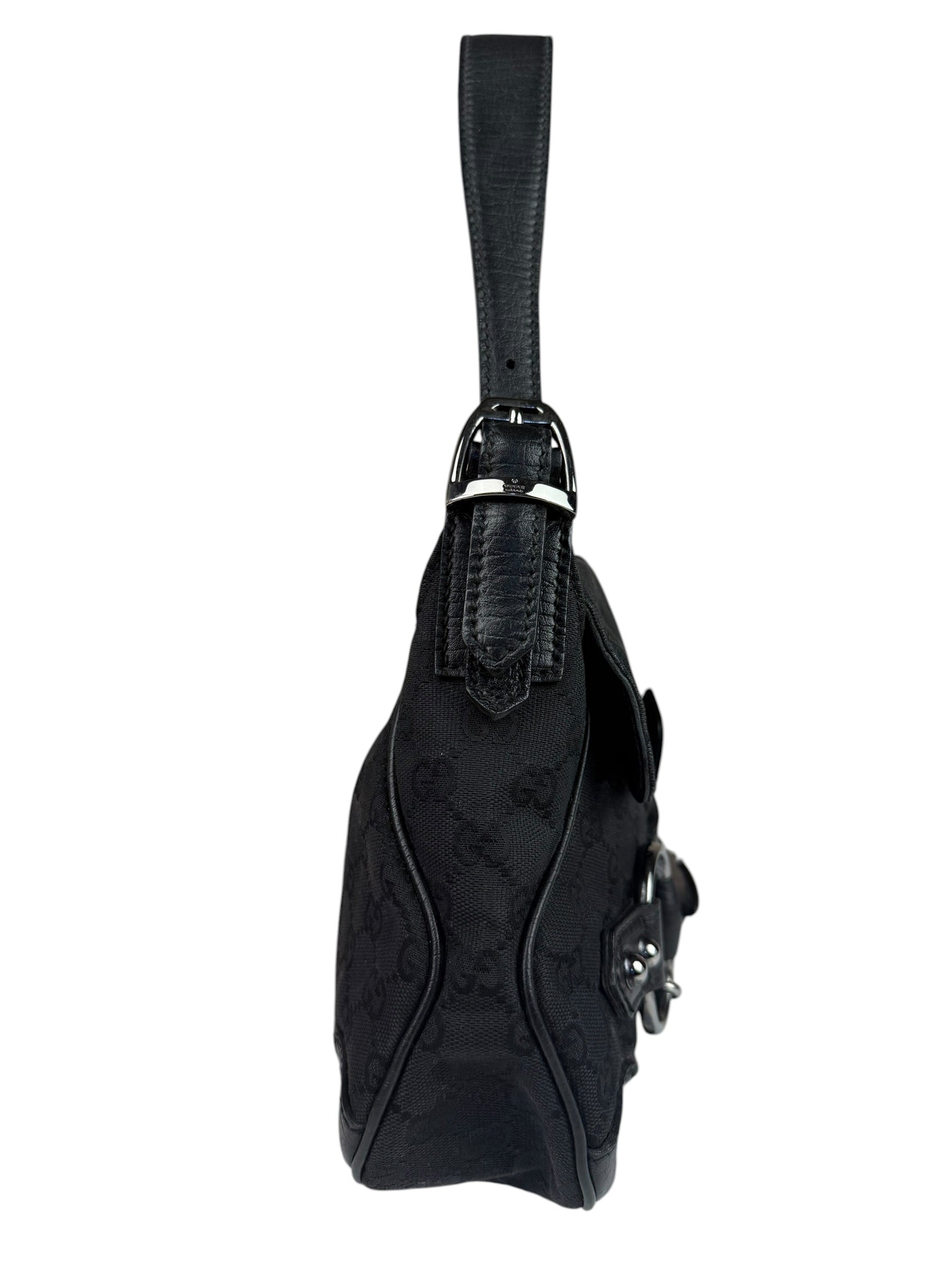 Gucci GG Vintage Black Horsebit Flap Shoulder Bag
